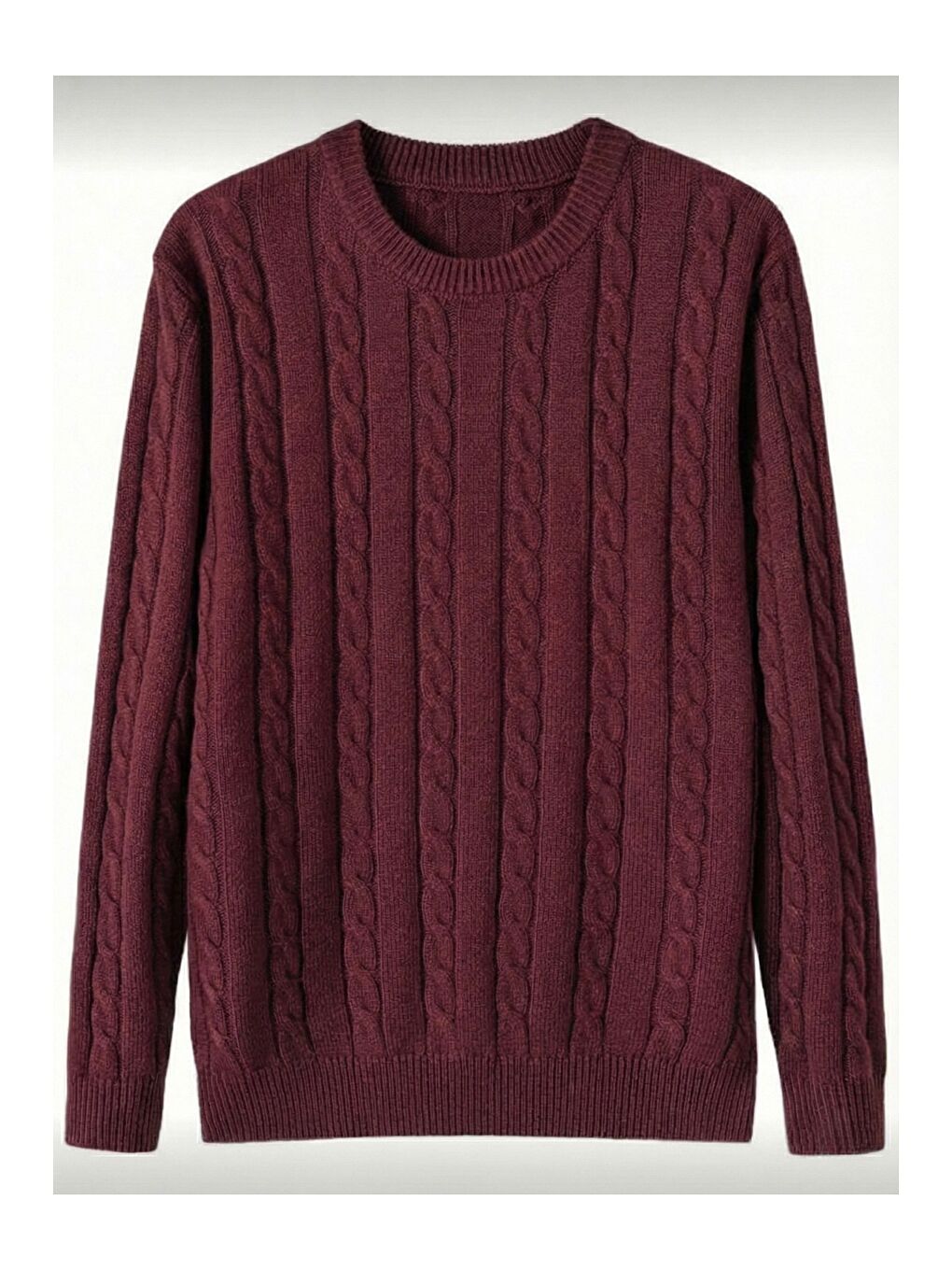 Bordo Erkek Bisiklet Yaka Slim Fit Saç Örgülü Triko Kazak-4