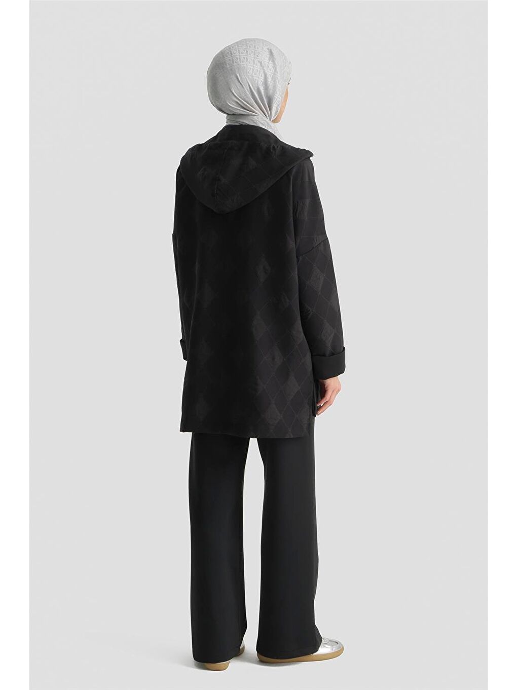 Desenli Kapüşonlu Relax Takım Siyah-4