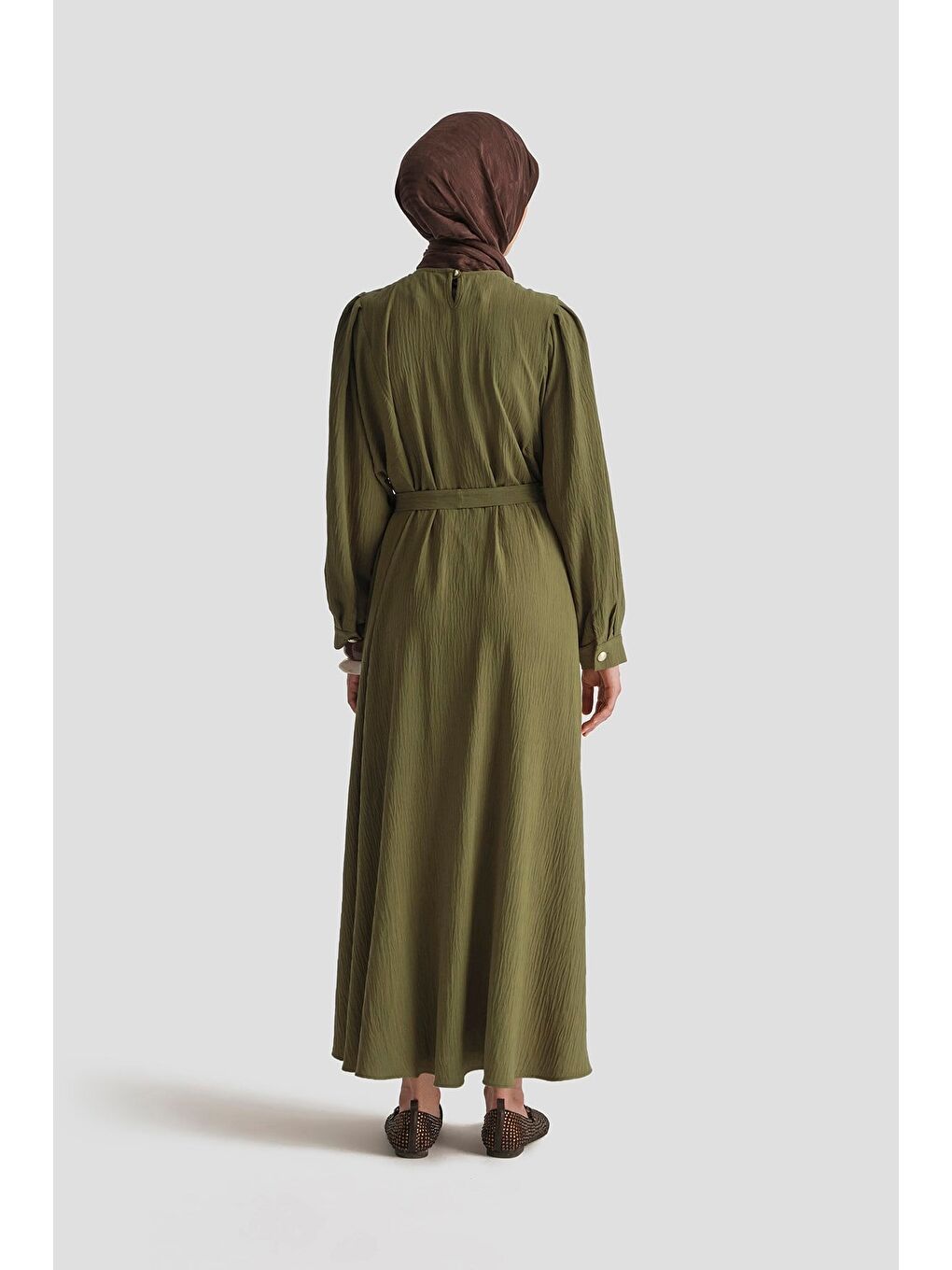 Balon Kollu Elbise Haki-4