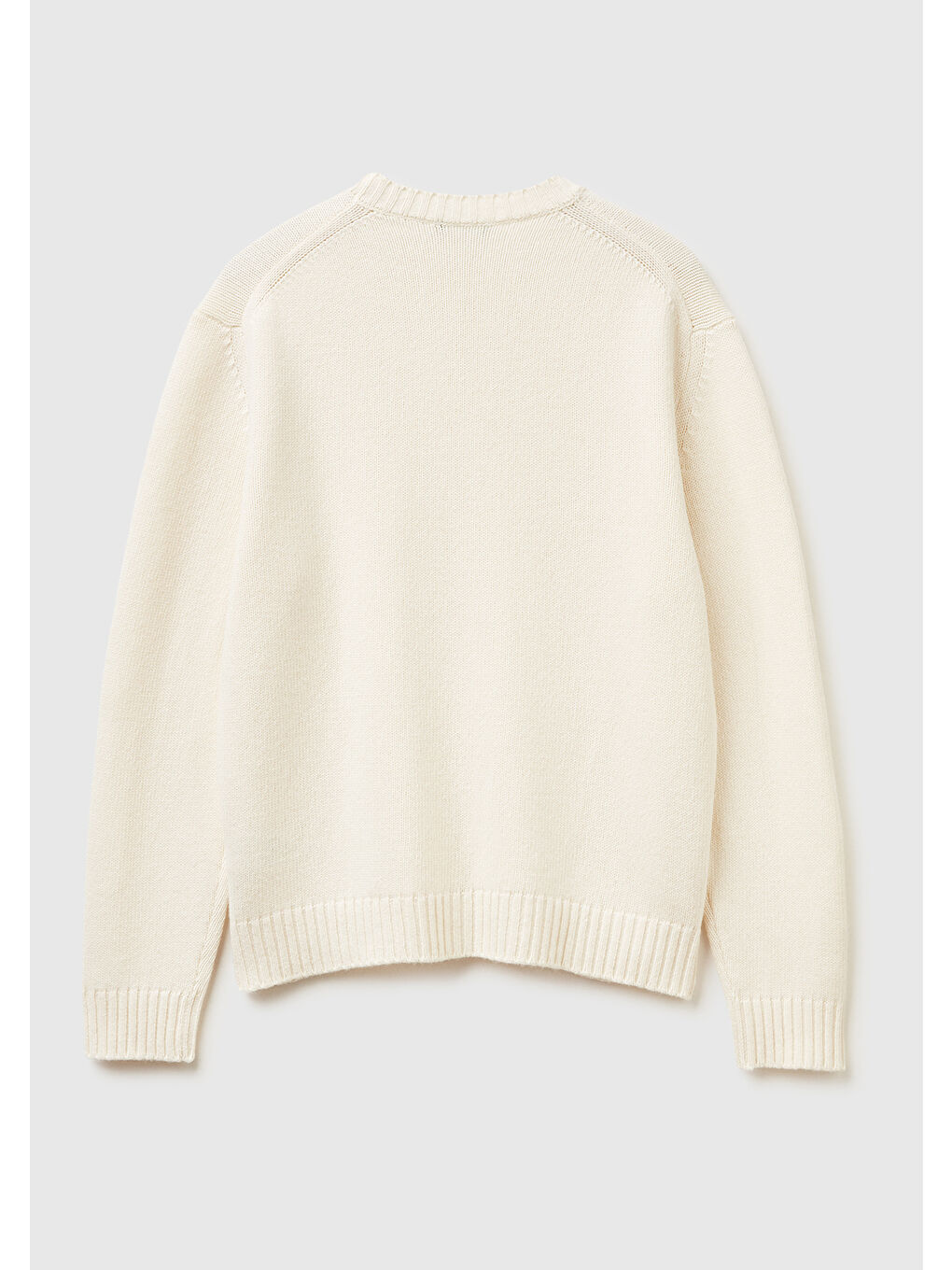 Ekru Erkek Krem Yün Karışımlı Önü Logo İşlemeli Bisiklet Yaka Kazak-1