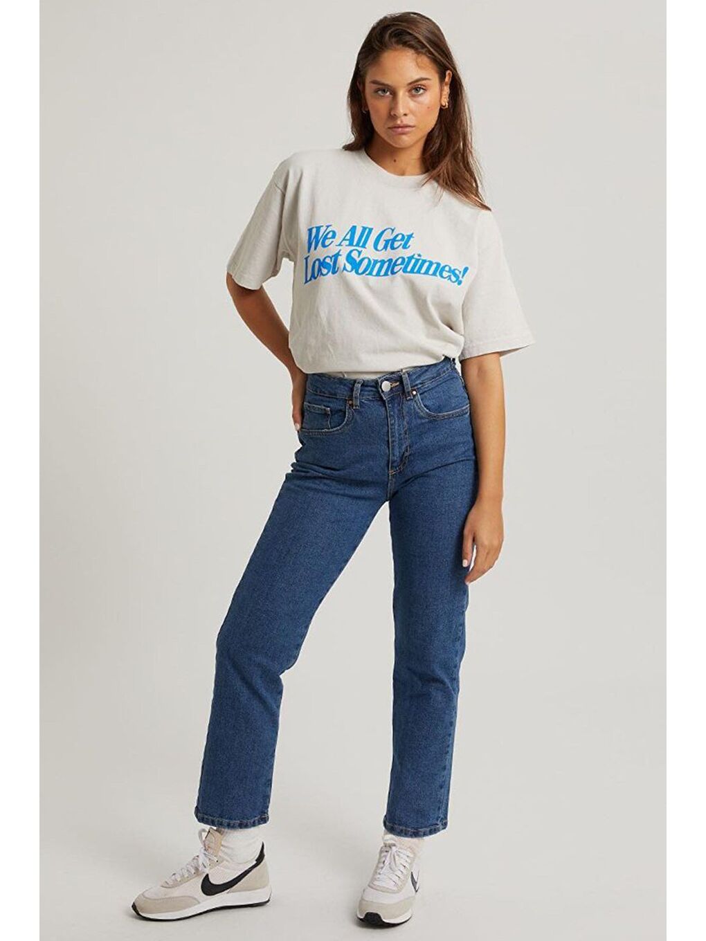 Ekru Baskılı Oversize Tişört Mg1532-6