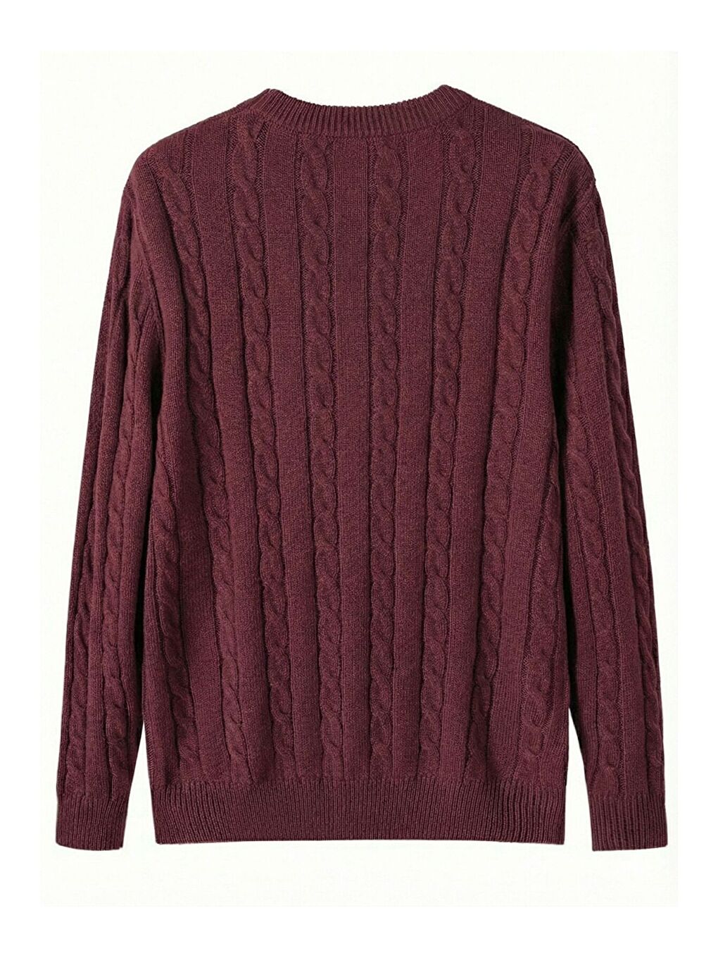 Bordo Erkek Bisiklet Yaka Slim Fit Saç Örgülü Triko Kazak-5