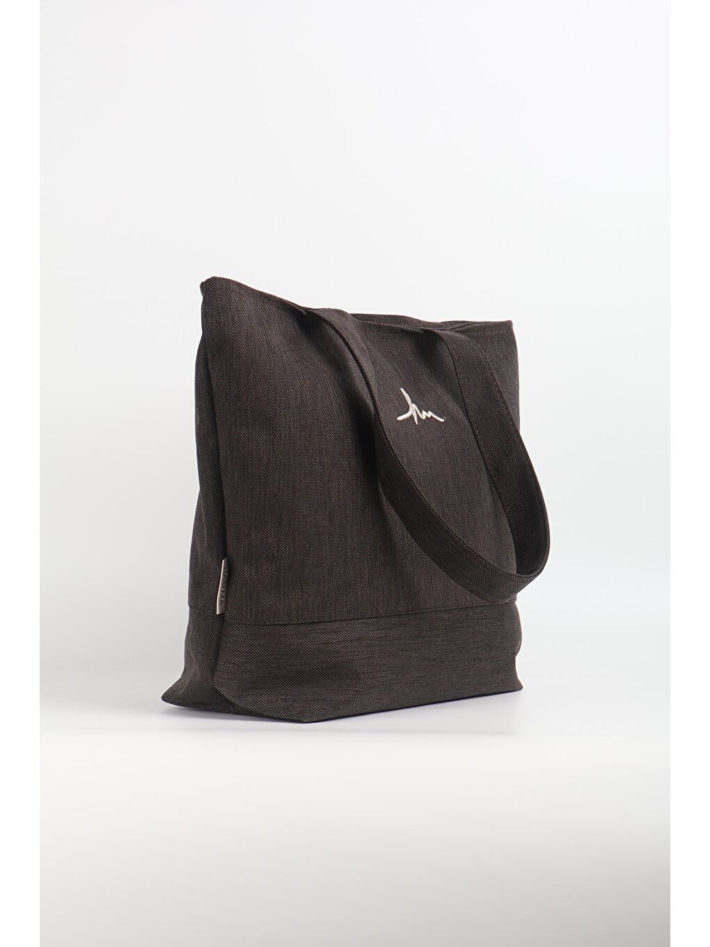 İmza Detaylı Nakışlı Fermuarlı Keten Plaj Omuz Çantası Kahverengi 35-3