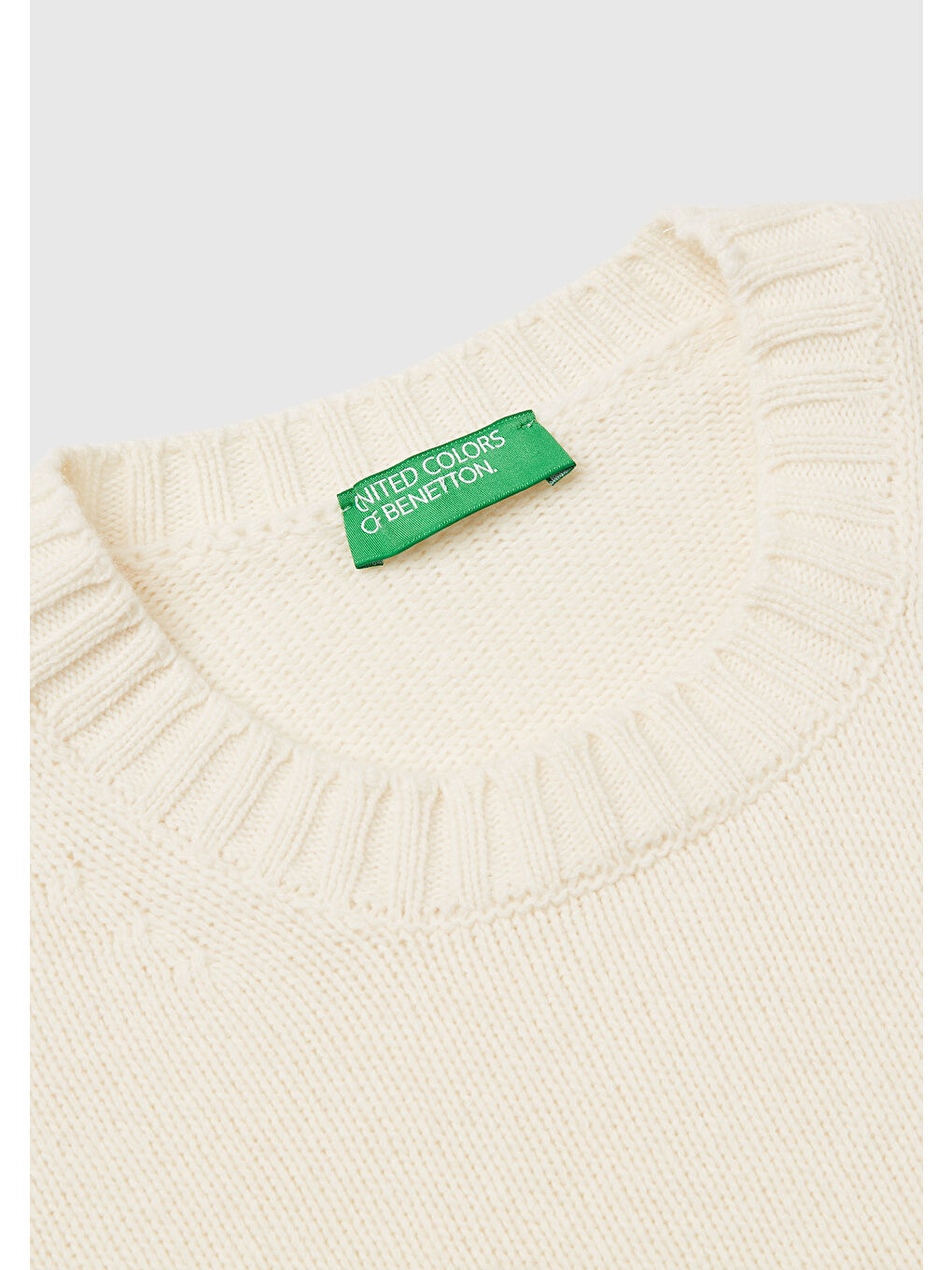 Ekru Erkek Krem Yün Karışımlı Önü Logo İşlemeli Bisiklet Yaka Kazak-2