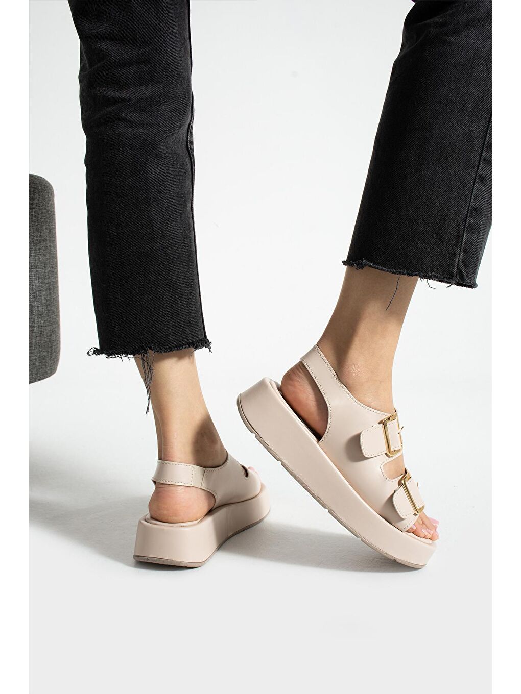 Ekru ADEL Dolgu Taban Kadın Sandalet Hafif Yazlık Ayakkabı Rahat Taban-1