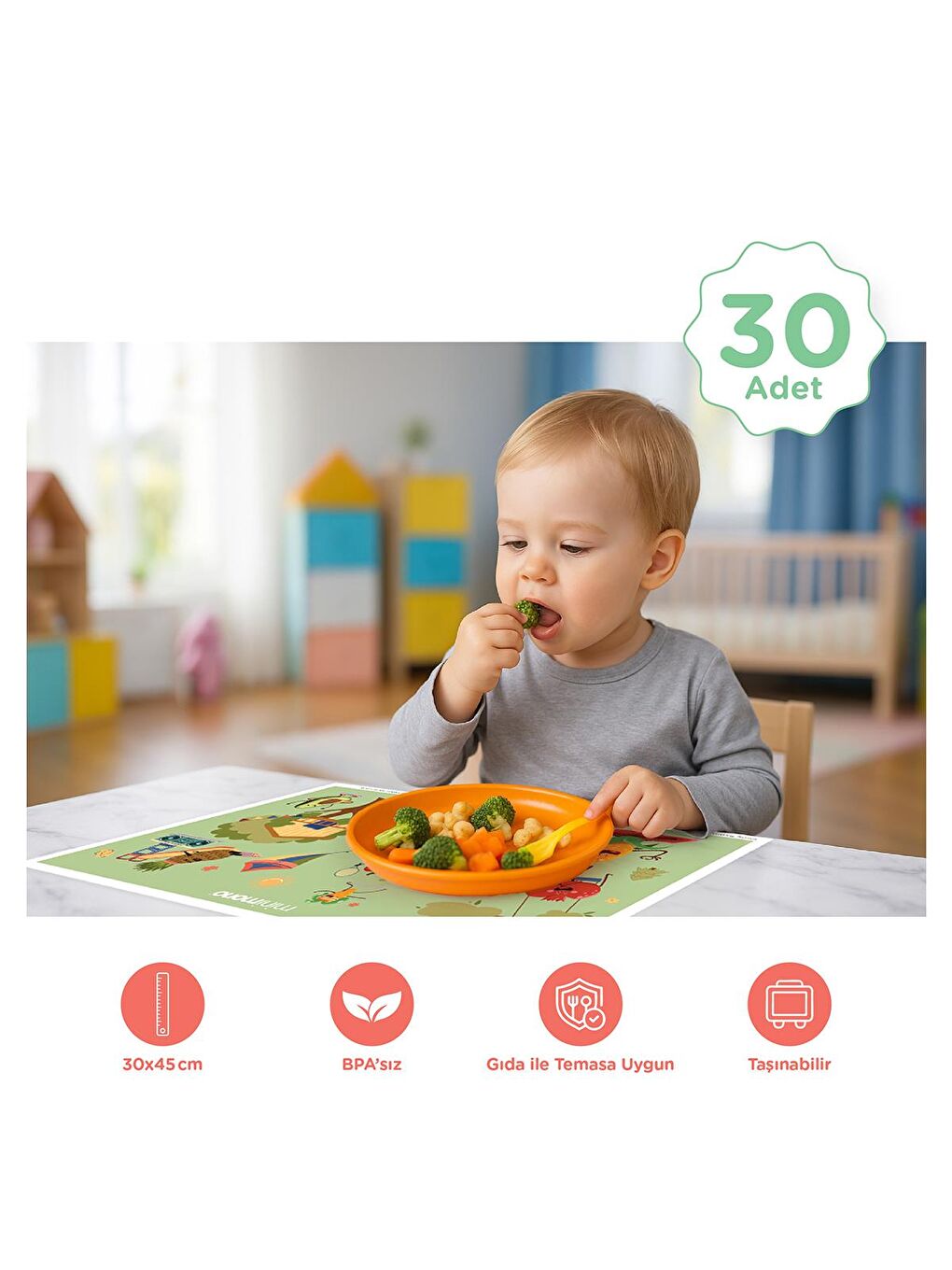 Bebekler İçin Tek Kullanımlık Beslenme Örtüsü- 30'lu Paket - Yeşil Standart-1
