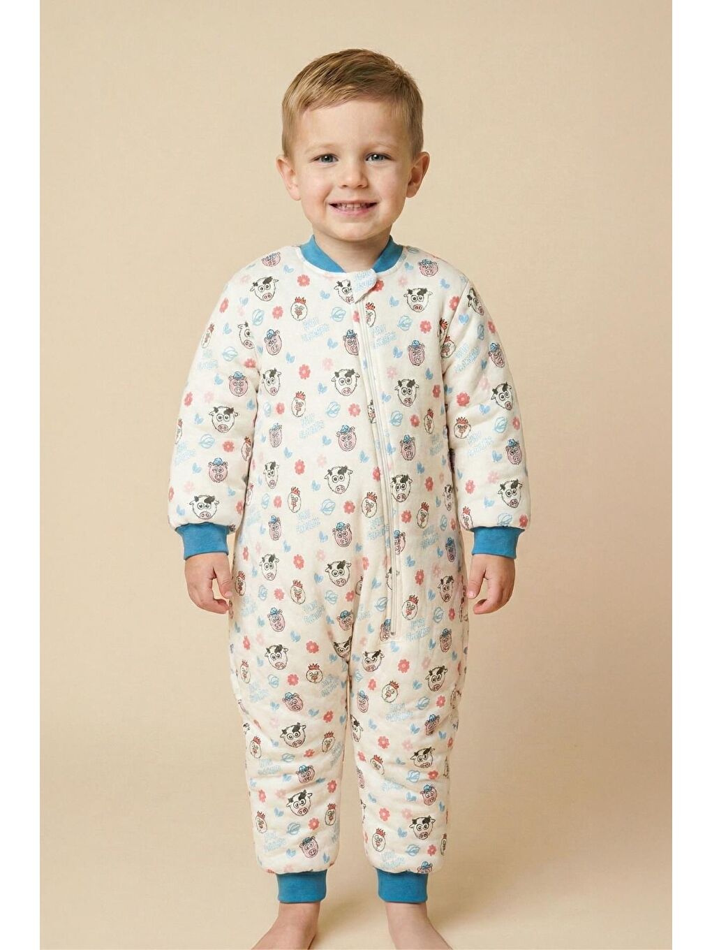 Ekru Unisex Çocuk Elyaf Dolgulu Uyku Tulumu - Ecru