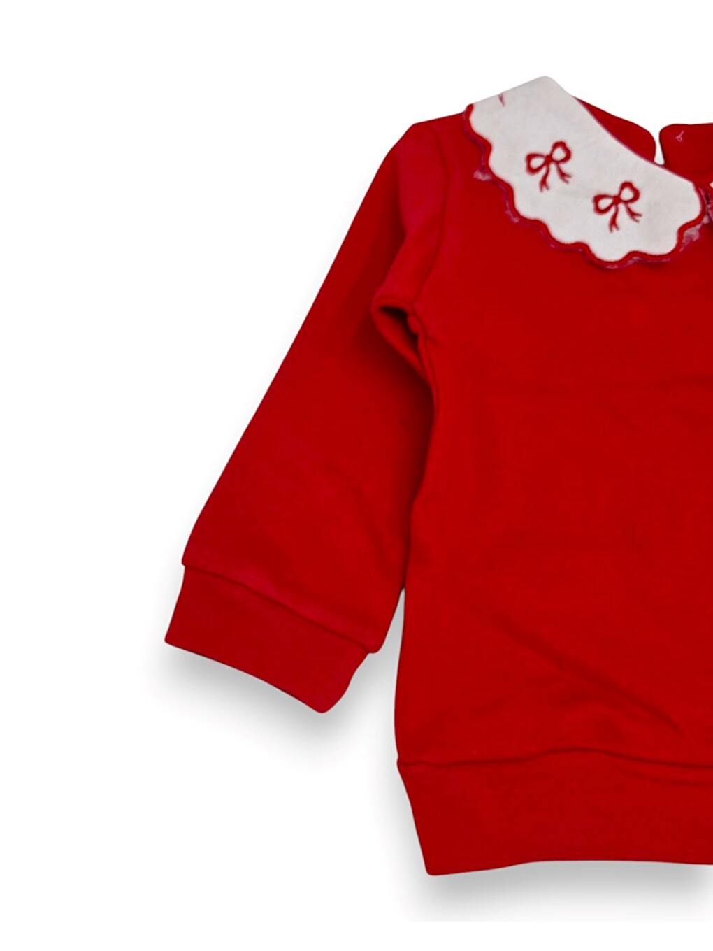 Kırmızı Kız Bebek Mevsimlik Fiyonk Baskılı Bebe Yakalı 9-12-18-24 Aylık Dar Kalıplı 2'li Alt Üst Bebek Takım-1