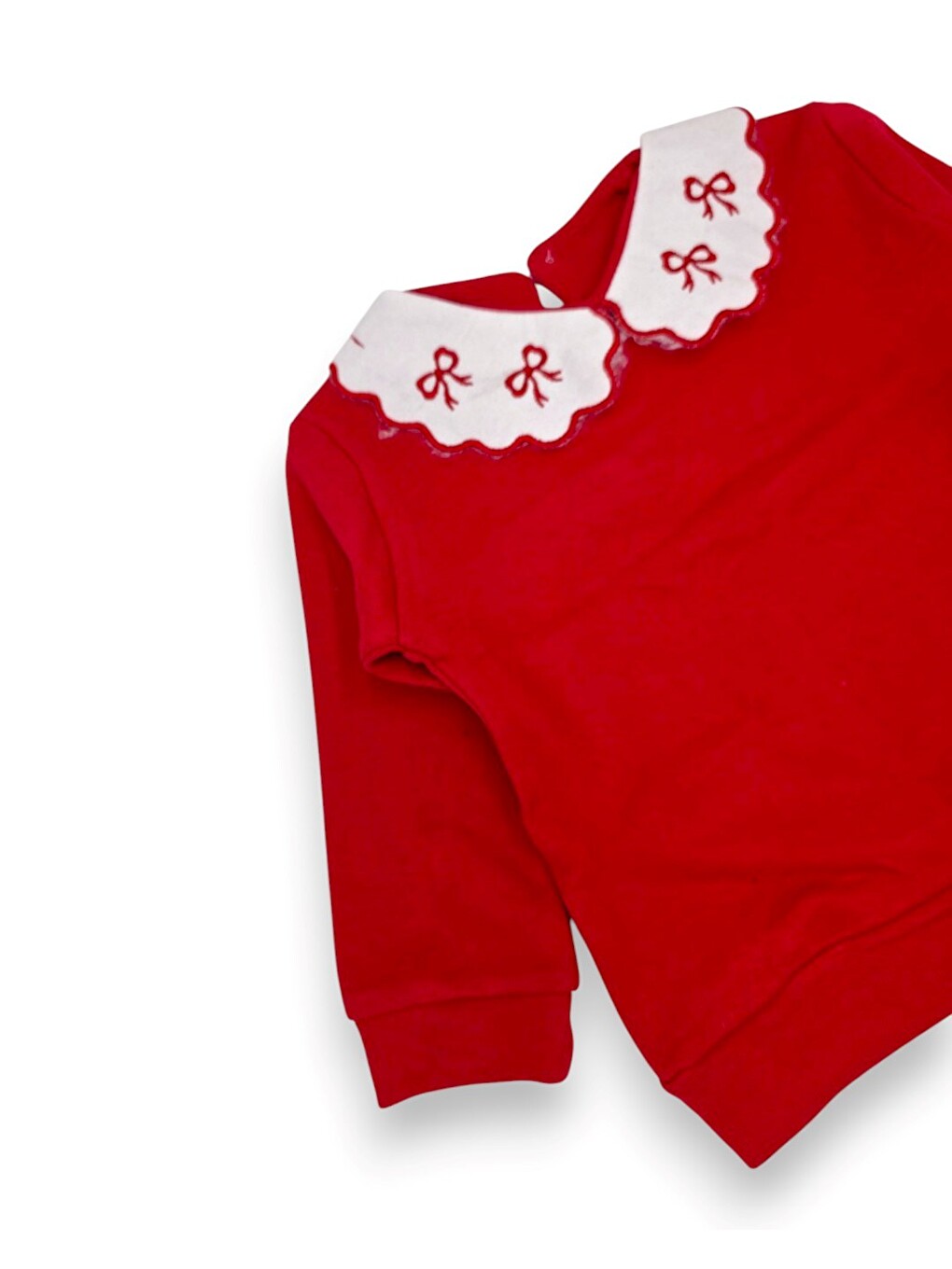Kırmızı Kız Bebek Mevsimlik Fiyonk Baskılı Bebe Yakalı 9-12-18-24 Aylık Dar Kalıplı 2'li Alt Üst Bebek Takım-2