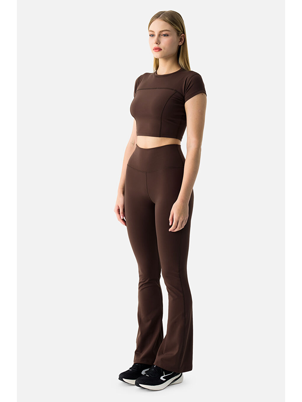 Kahverengi Liora Yumuşak Kumaş Geniş Paça Acı Kahve Tayt Pantolon-1