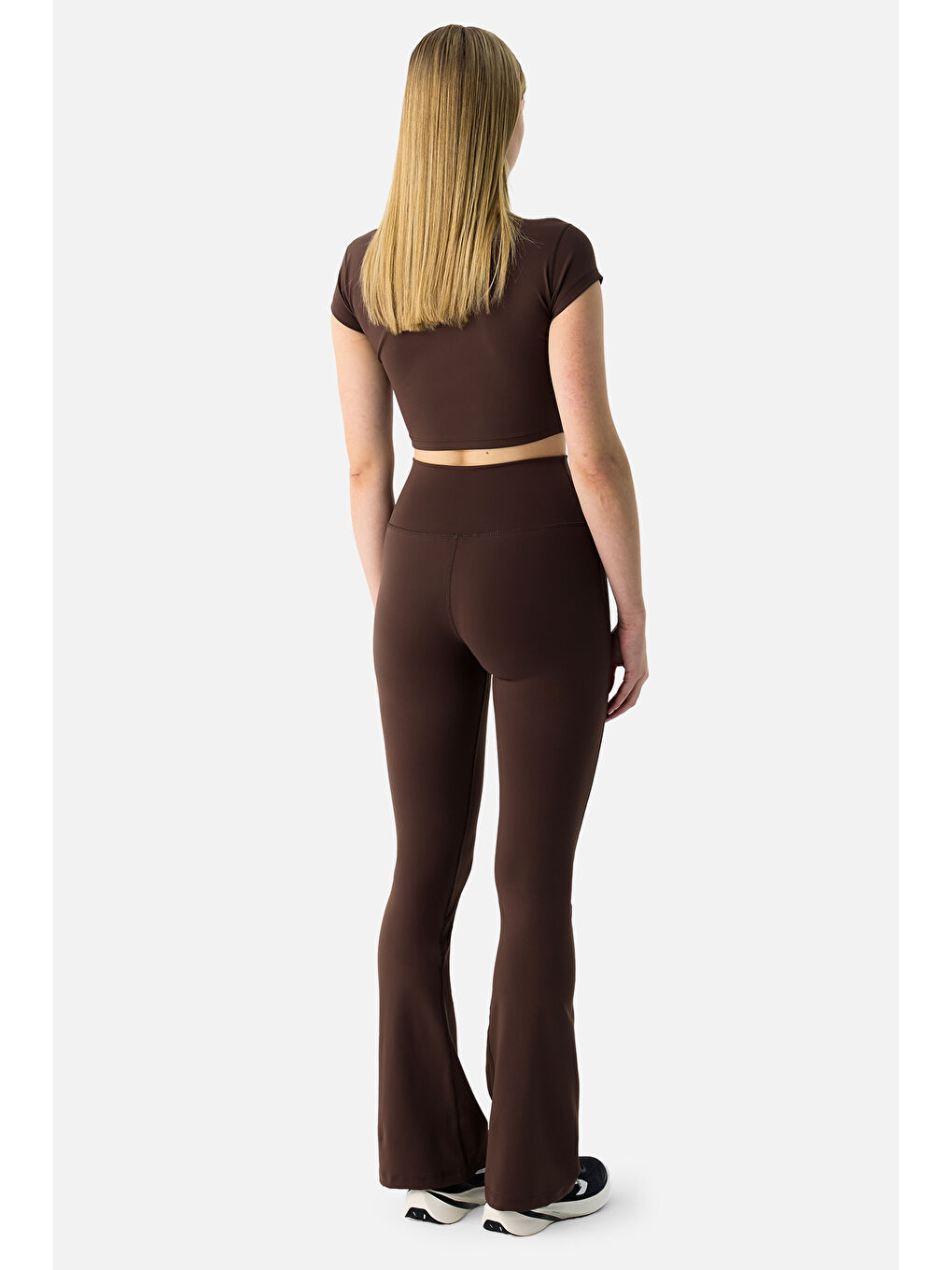 Kahverengi Liora Yumuşak Kumaş Geniş Paça Acı Kahve Tayt Pantolon-2