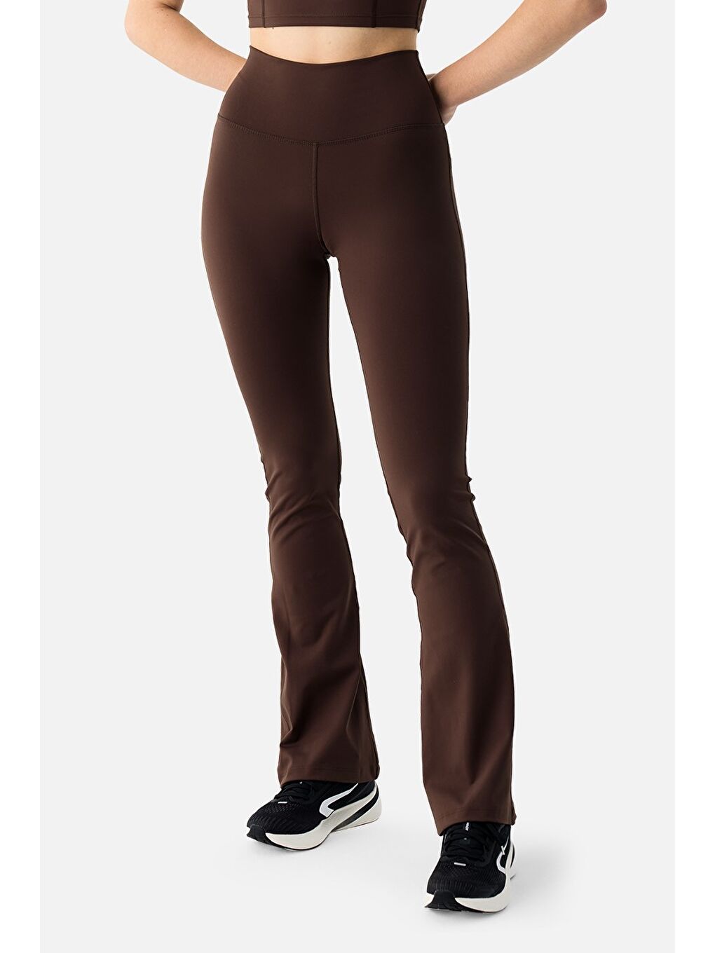 Kahverengi Liora Yumuşak Kumaş Geniş Paça Acı Kahve Tayt Pantolon-3