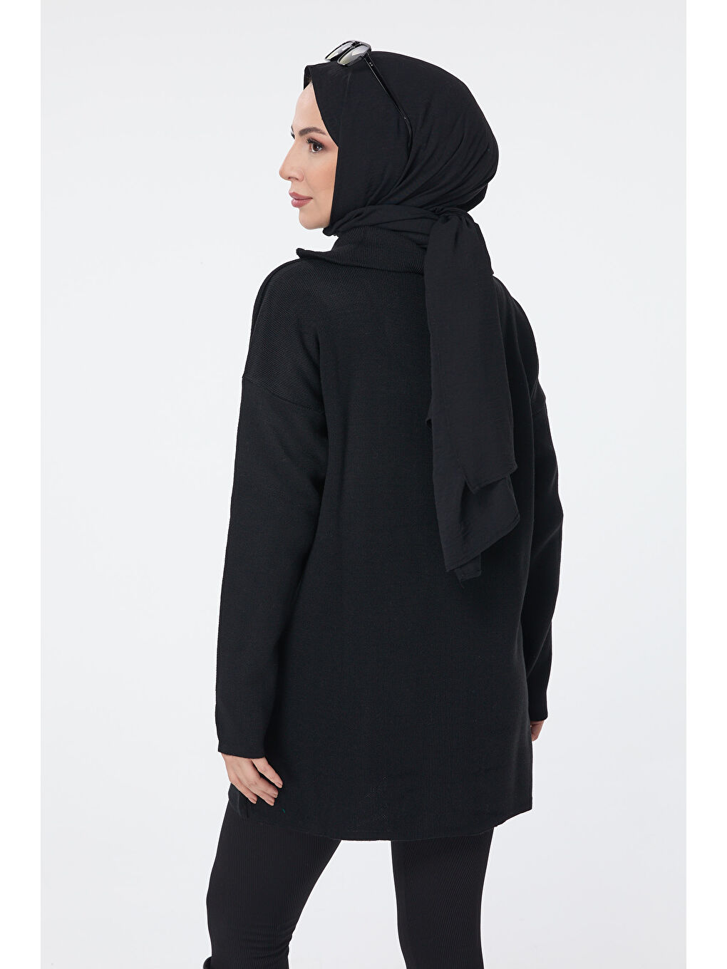 Fermuarlı Triko Uzun Kazak Siyah - 27627-3