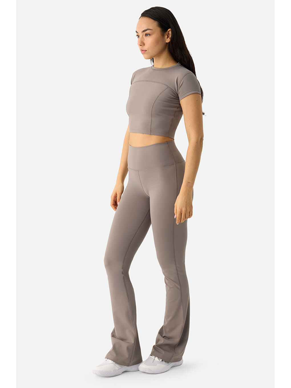 Bej Liora Yumuşak Kumaş Geniş Paça Taş Rengi Tayt Pantolon-1