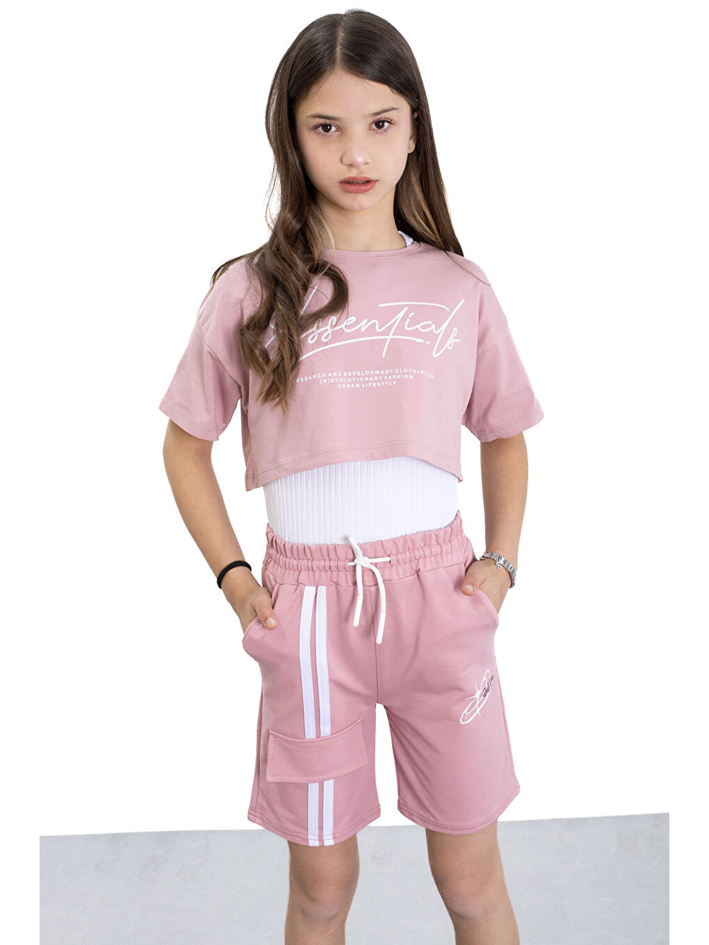Koyu Pembe Beli Lastikli Şerit Detaylı Kız Çocuk Şort 20751