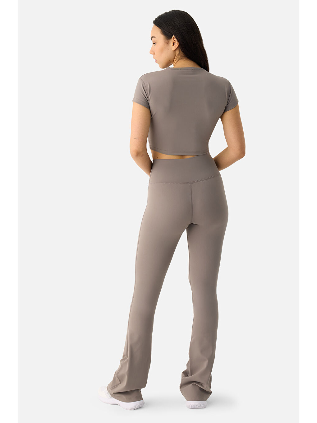 Bej Liora Yumuşak Kumaş Geniş Paça Taş Rengi Tayt Pantolon-2