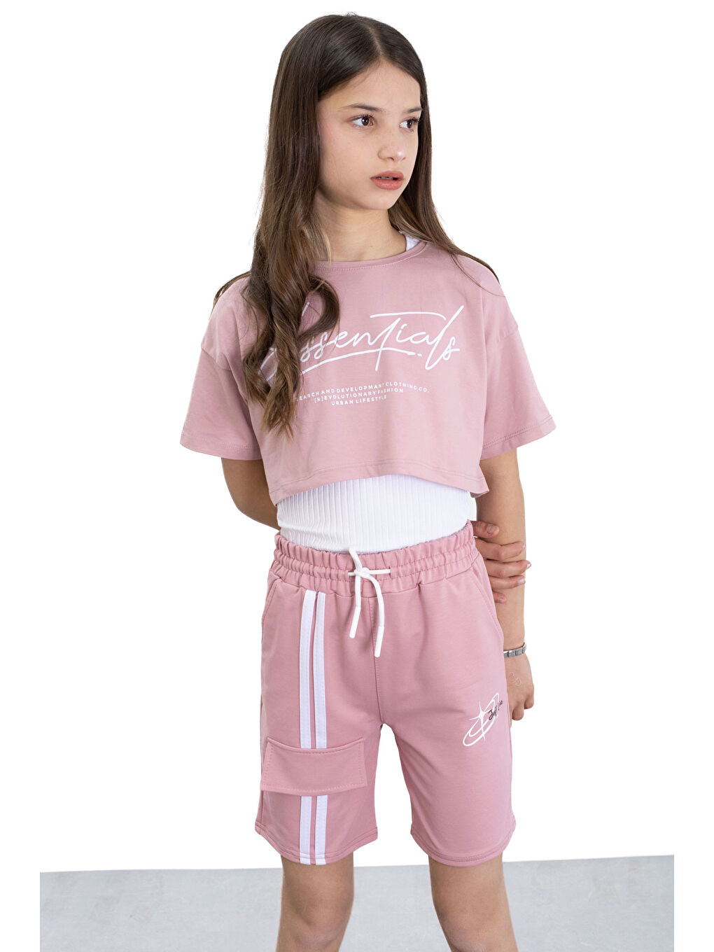 Koyu Pembe Beli Lastikli Şerit Detaylı Kız Çocuk Şort 20751-1