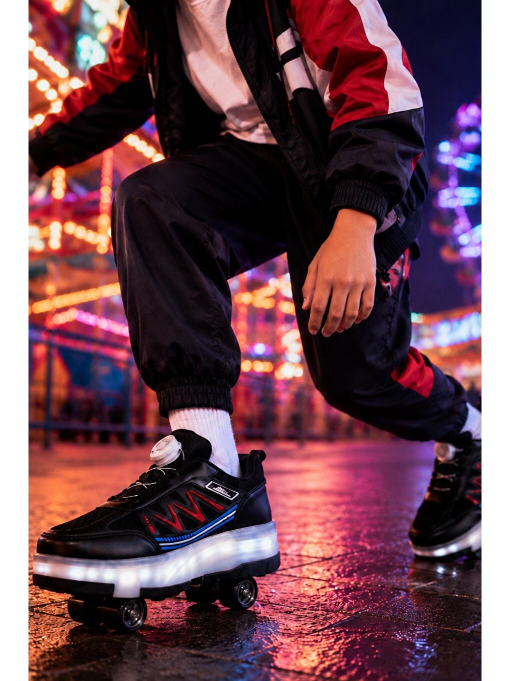 Siyah SKATE Çocuk Işıklı Patenli Tekerlekli Sneaker Spor Ayakkabı-2