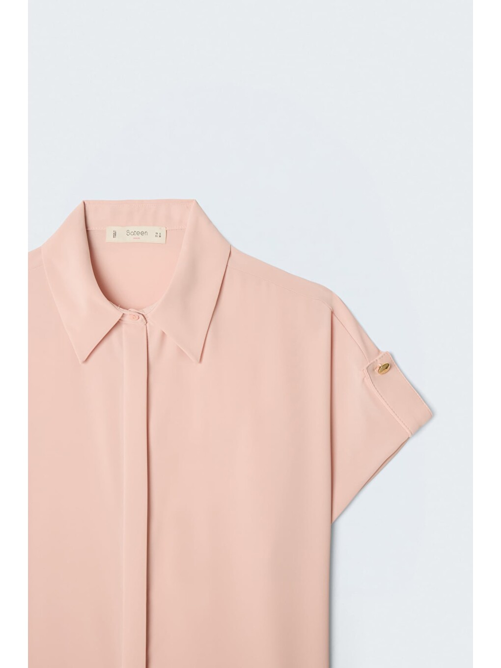 Pembe Kol Detaylı Salaş Gömlek - Pudra-4