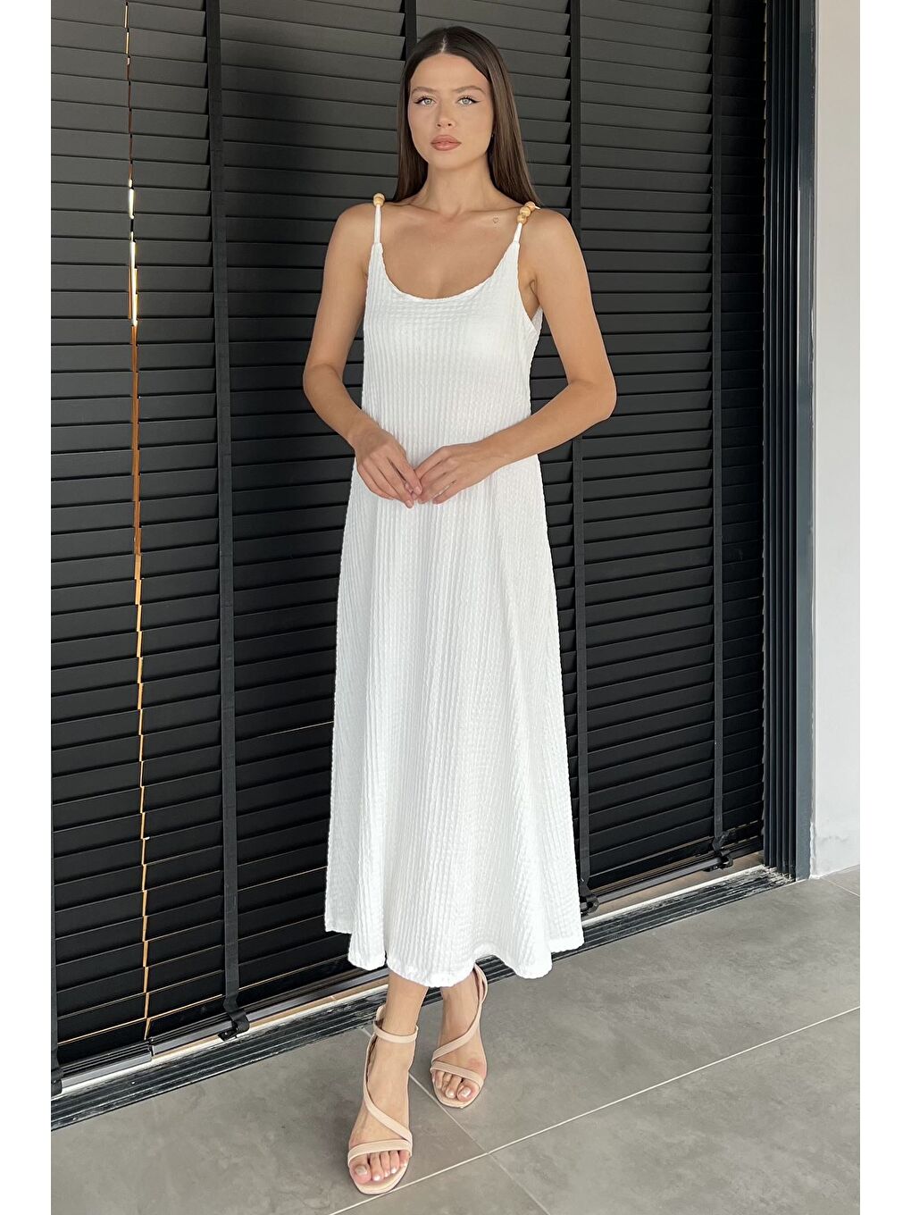 Ekru Kadın İp Askılı Elbise