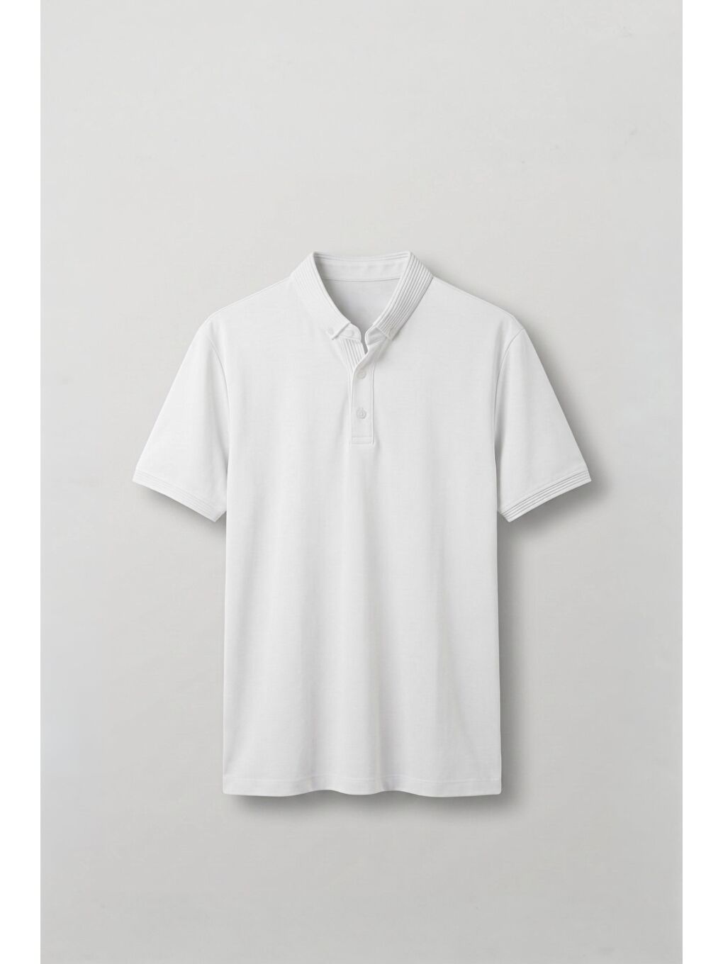 Erkek Slim Fit Düğmeli Triko Yaka Polo T-Shirt Beyaz