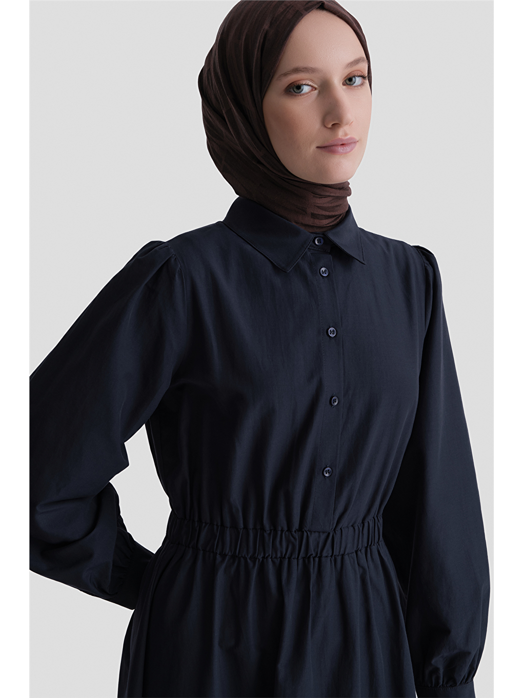Beli Lastikli Poplin Elbise Lacivert-2