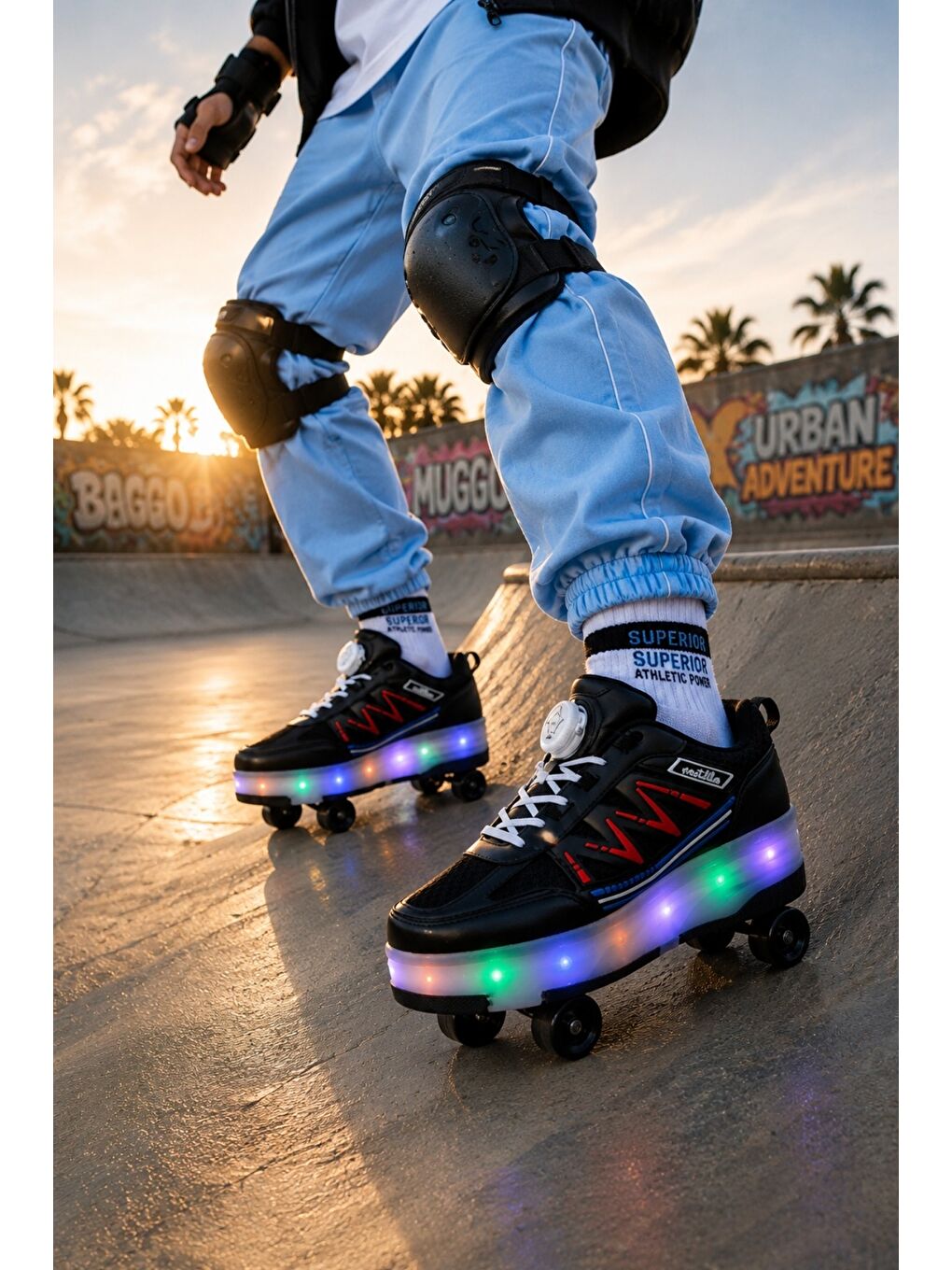 Siyah SKATE Çocuk Işıklı Patenli Tekerlekli Sneaker Spor Ayakkabı-5