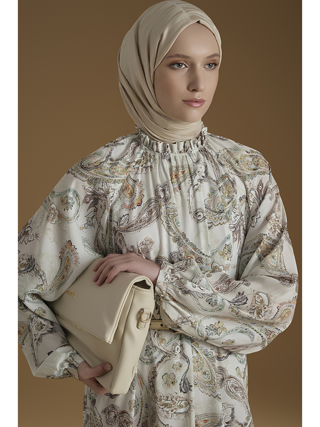 Şal Desenli Elbise Beyaz-3