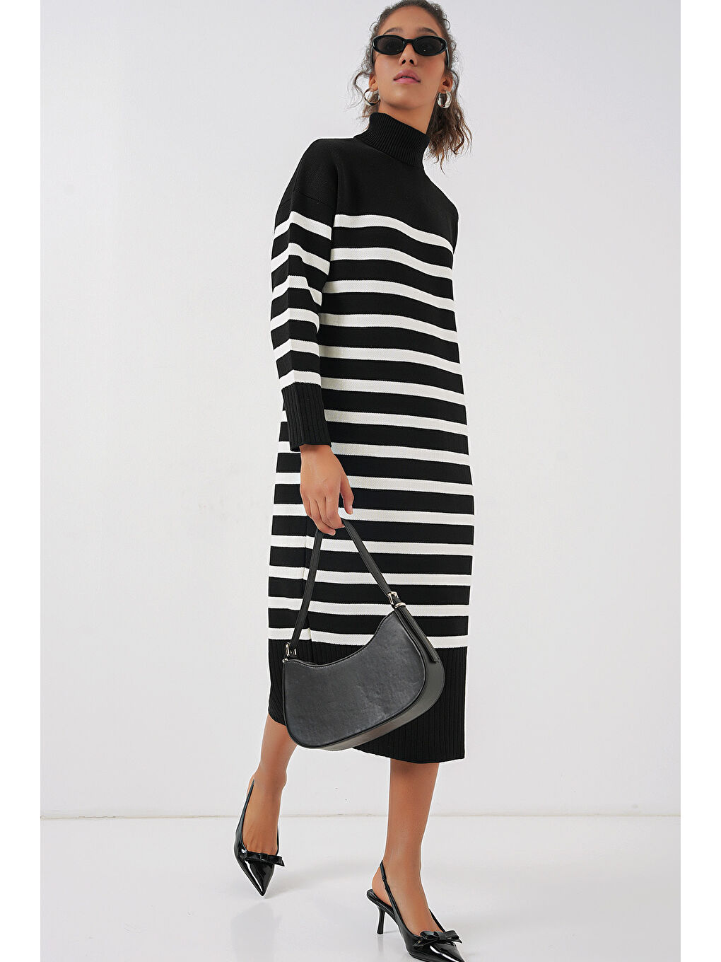 15890 Uzun Triko Elbise - A.Siyah-1