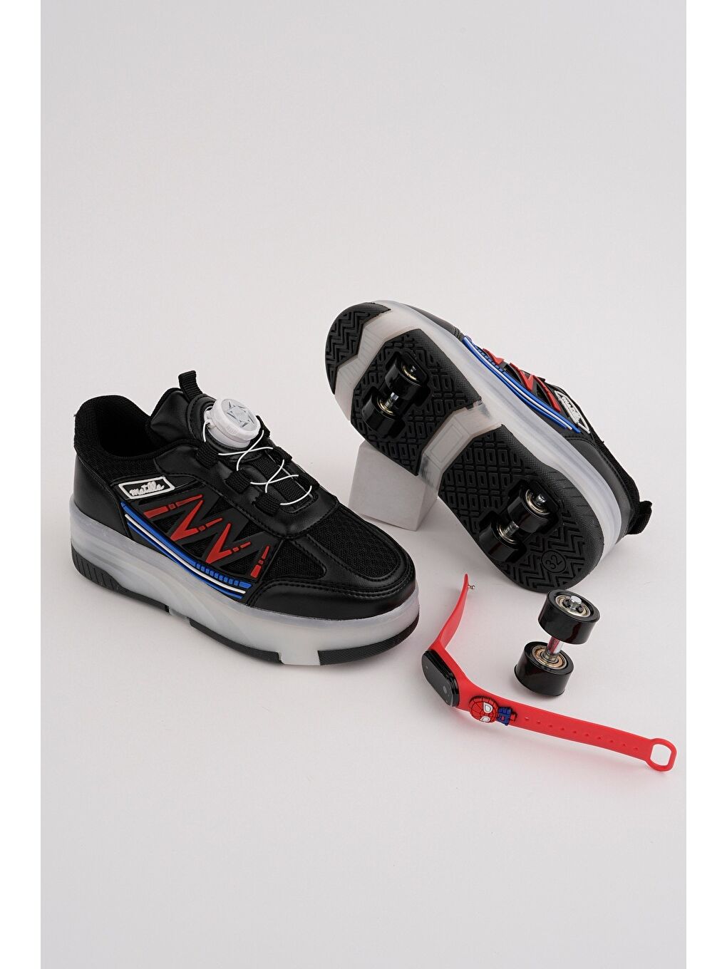 Siyah SKATE Çocuk Işıklı Patenli Tekerlekli Sneaker Spor Ayakkabı-6