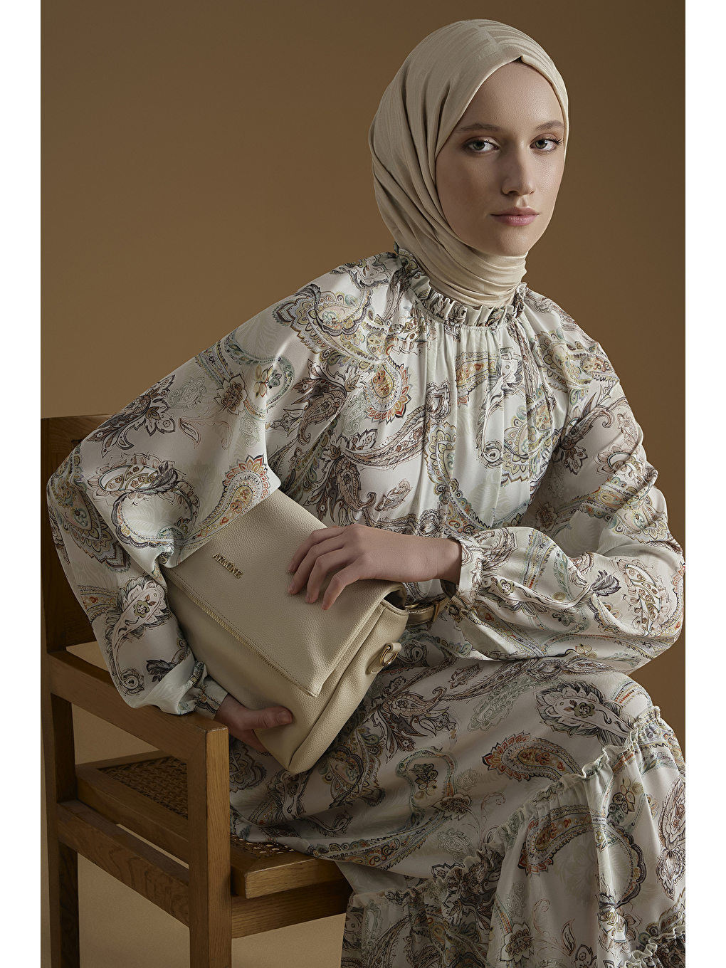 Şal Desenli Elbise Beyaz-4