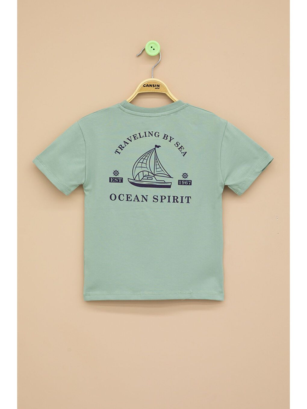 Yeşil Ayıcık Baskılı Cepli Erkek Bebek Tişört 20935-2