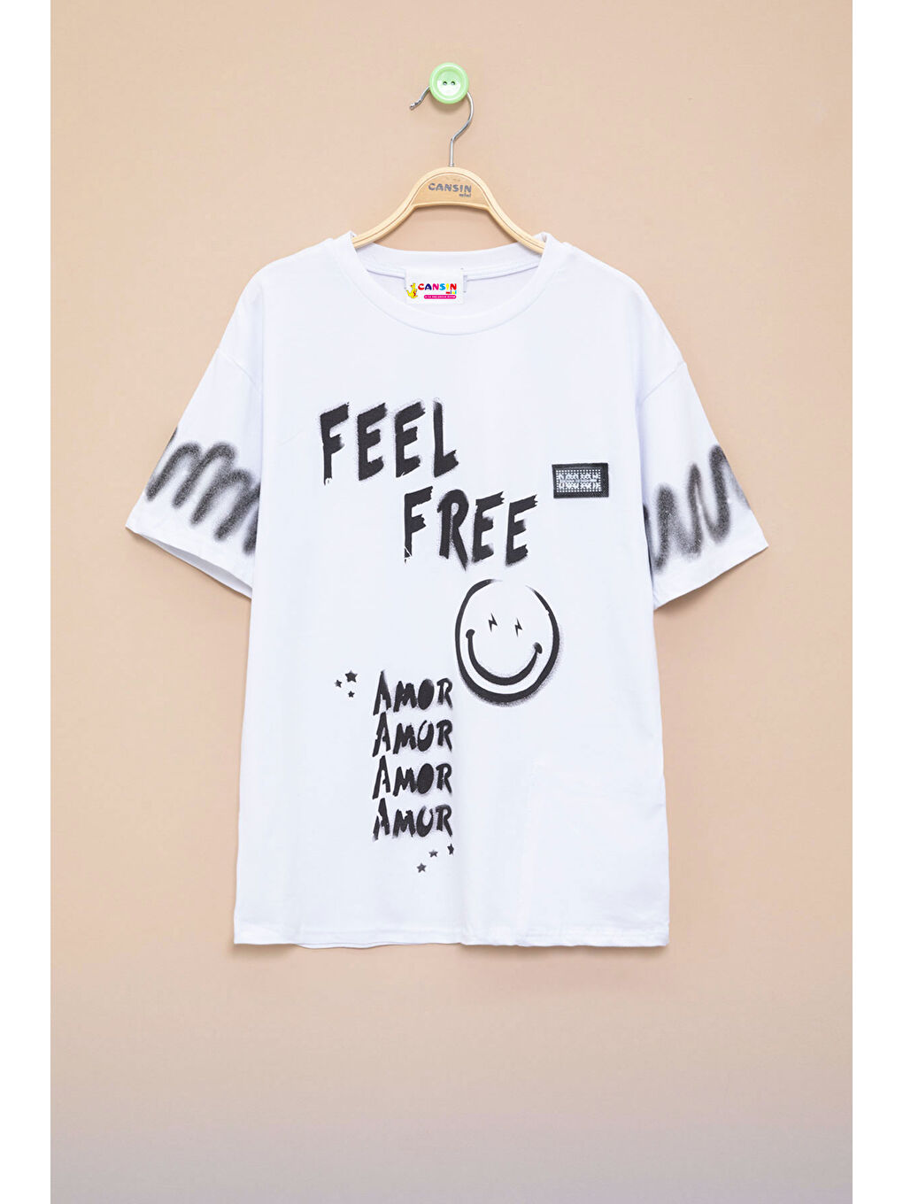 Beyaz Cep Detaylı Yazı Baskılı Erkek Çocuk Bisiklet Yaka Tişört 21020