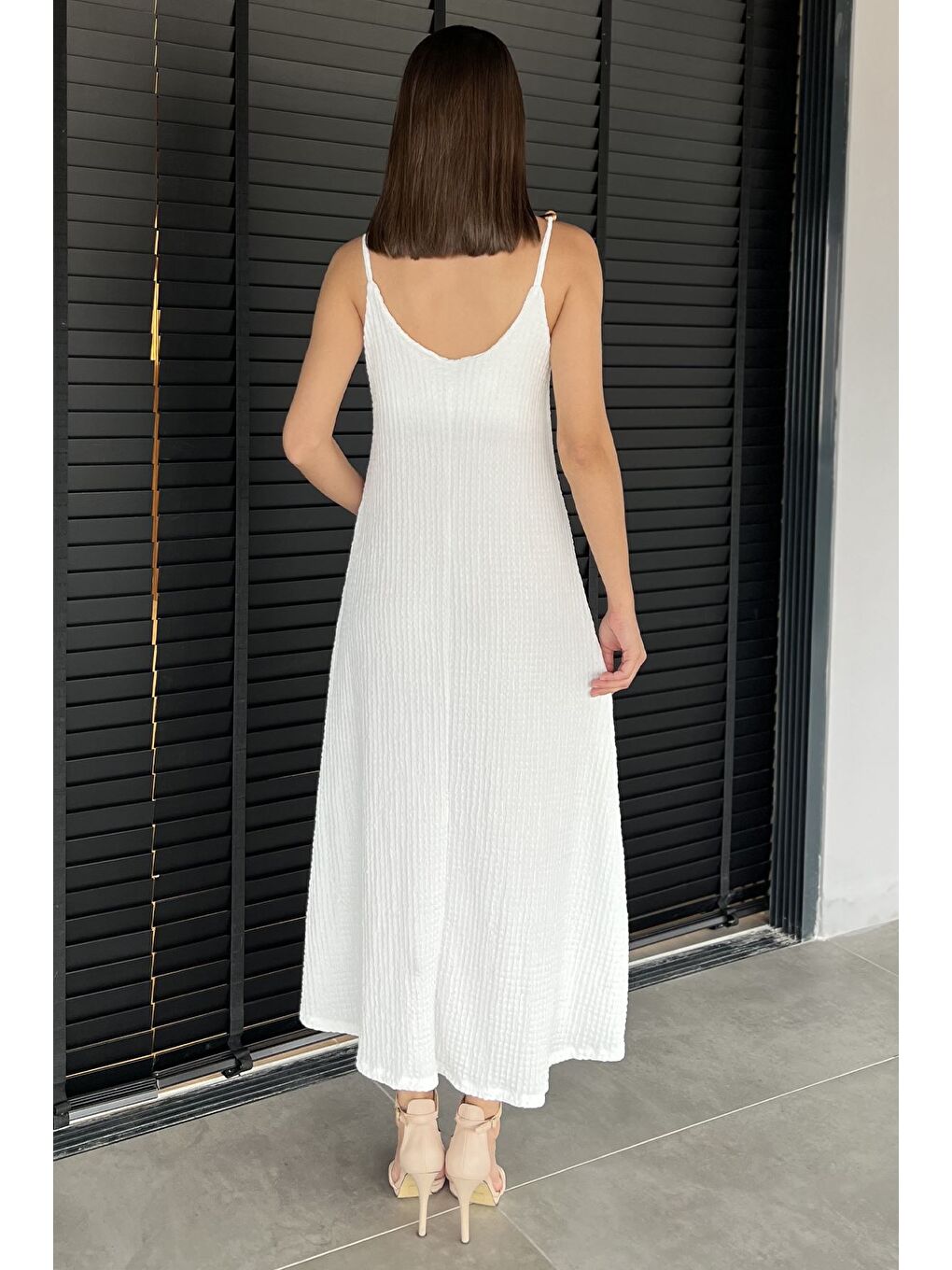 Ekru Kadın İp Askılı Elbise-2