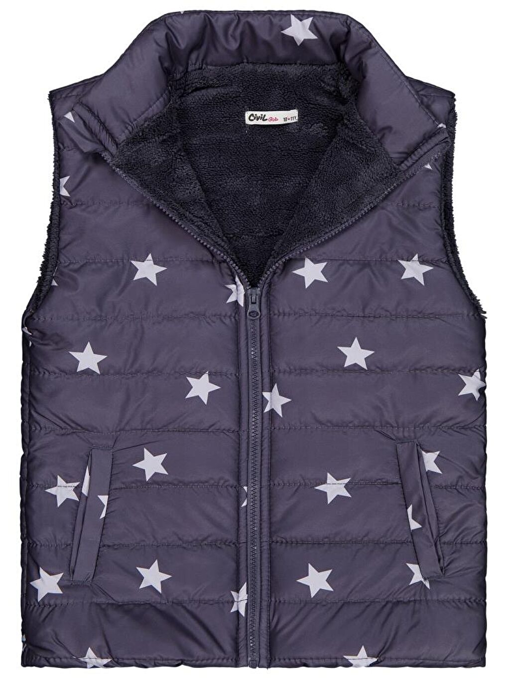 Antrasit Girls Yıldız Baskılı 10-13 Yaş Yelek - Gri 10-11 Yaş