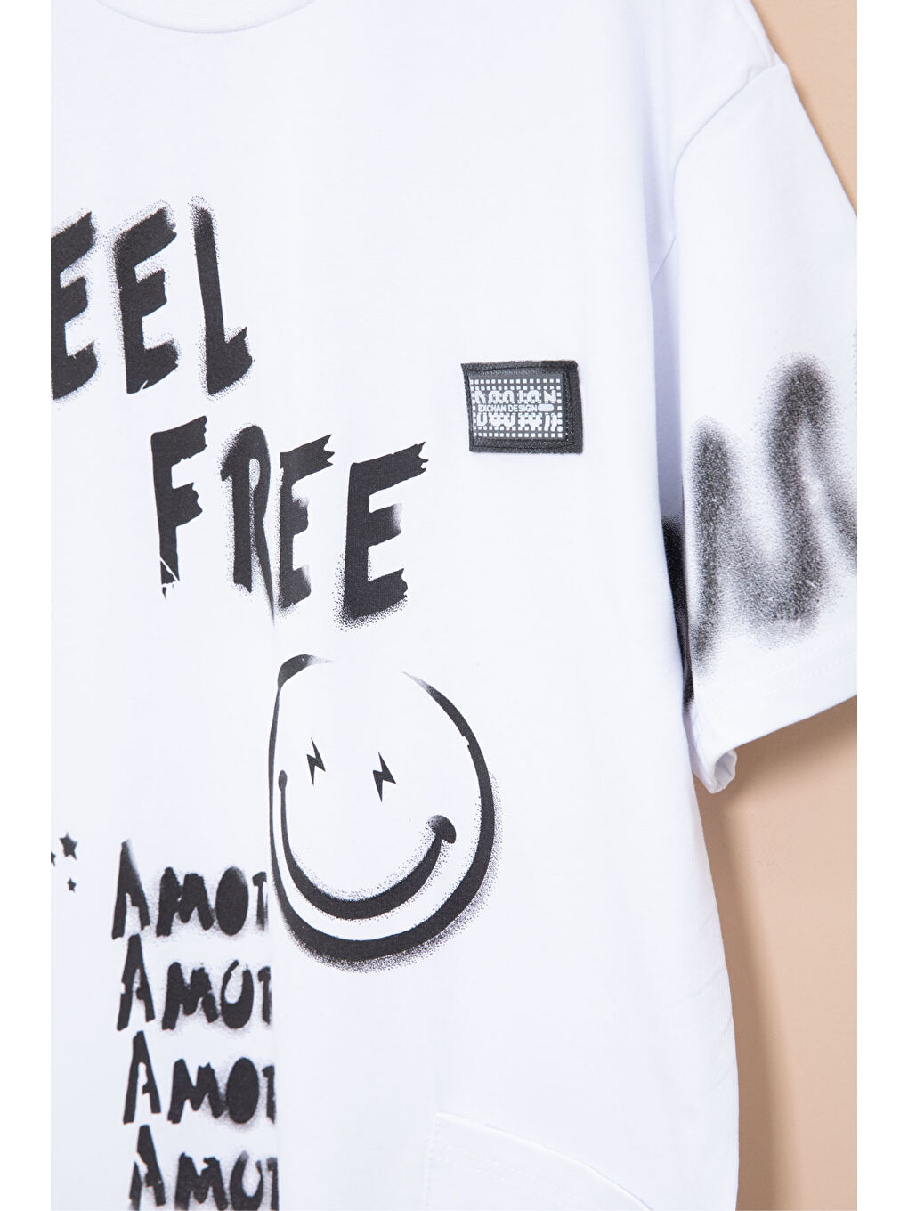 Beyaz Cep Detaylı Yazı Baskılı Erkek Çocuk Bisiklet Yaka Tişört 21020-1