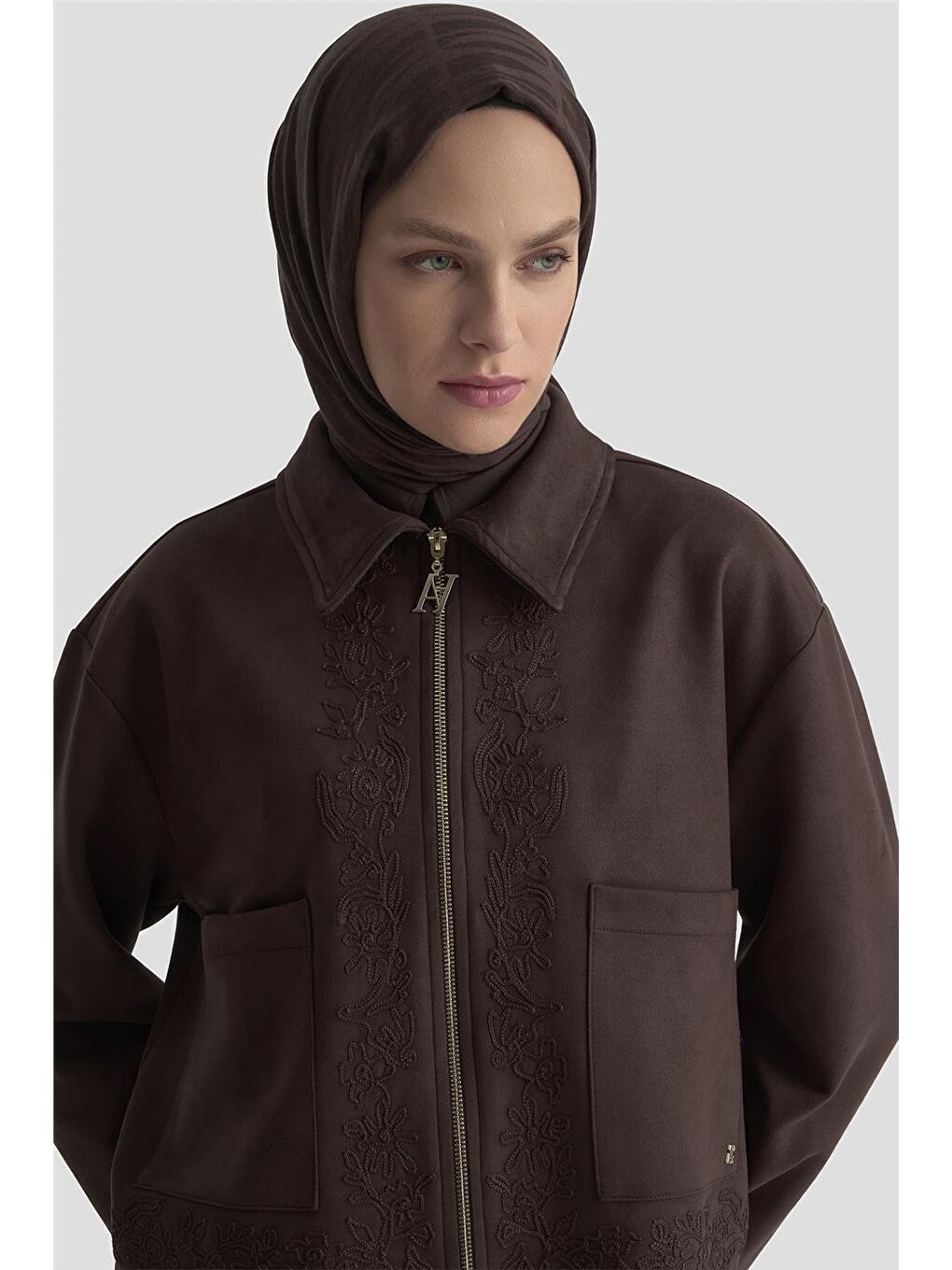 Nakışlı Süet Takım 25Kd1505 Kahverengi