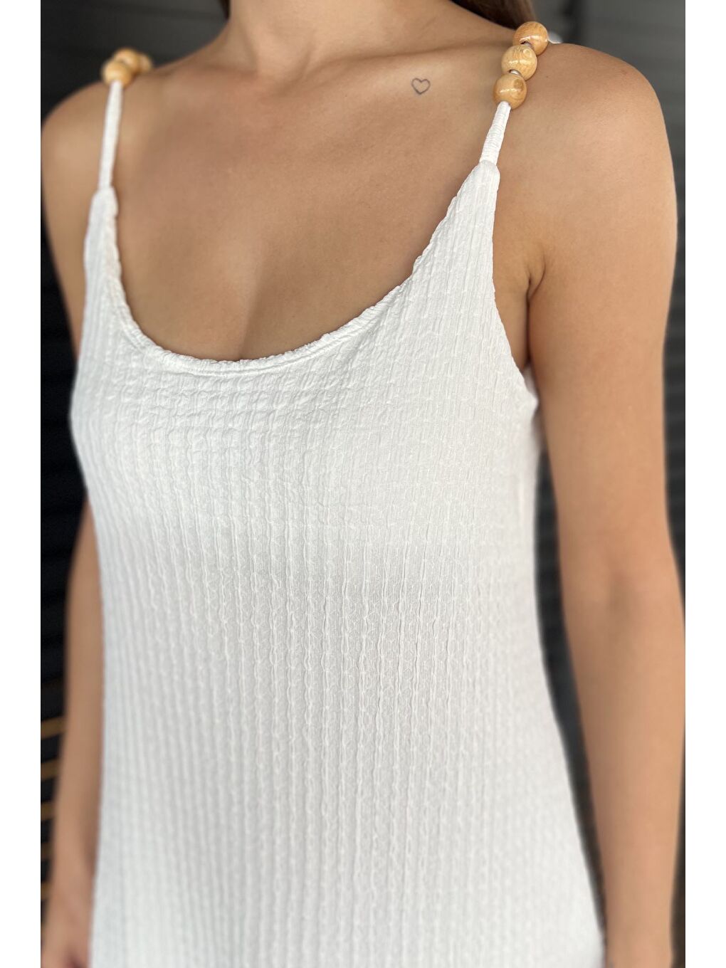 Ekru Kadın İp Askılı Elbise-3