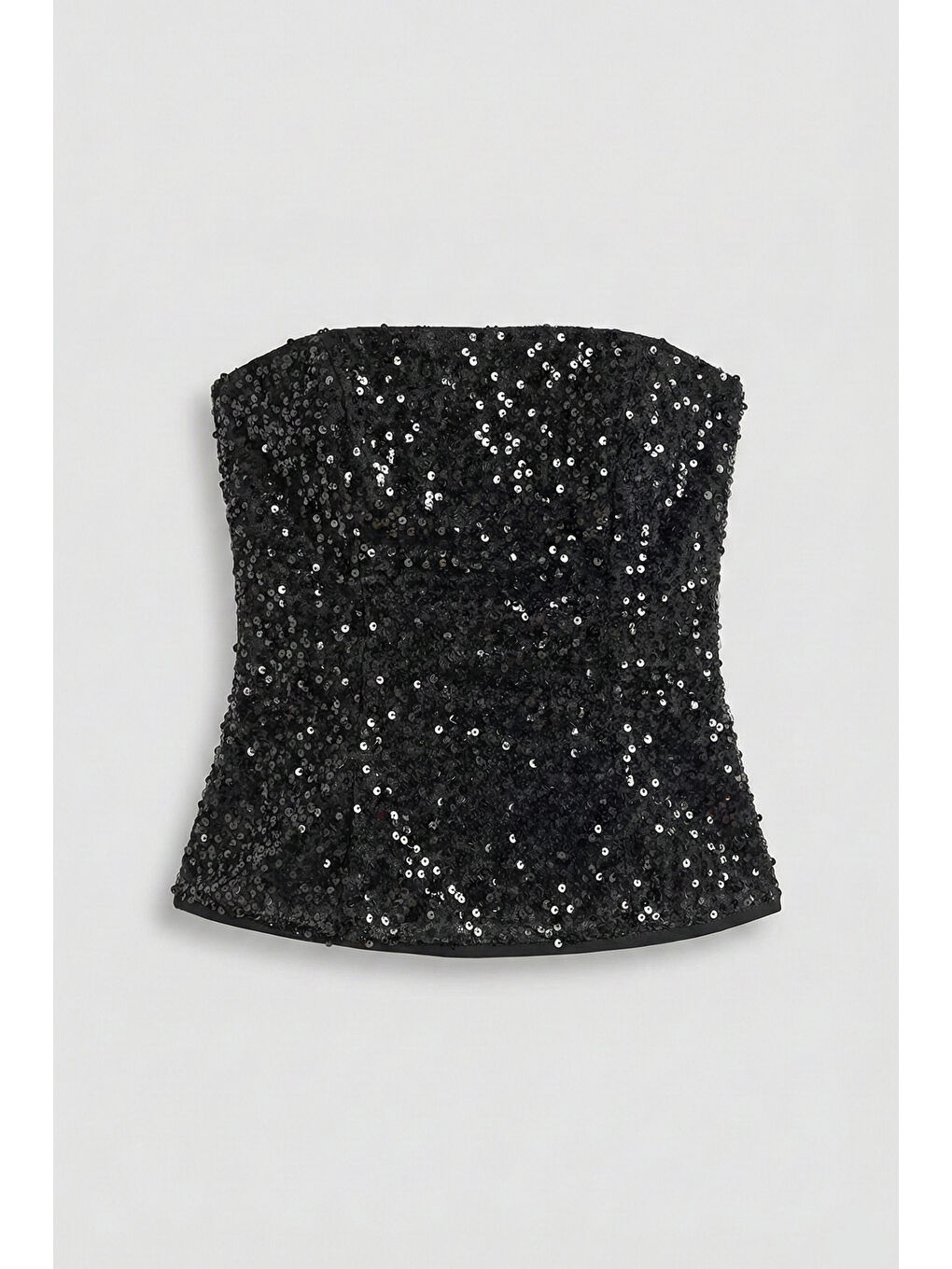 Kadın Siyah Renk Pul Payet Detaylı Straptez Fermuarlı Büstiyer-4