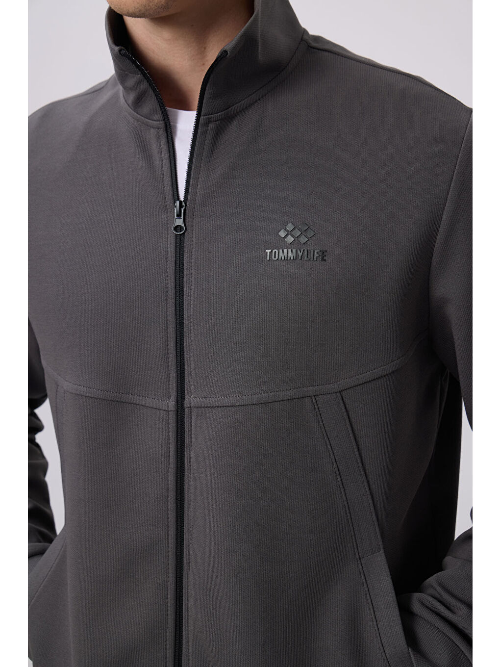 TOMMYLIFE Koyu Gri Yüzeyi Dokulu Rahat Form Erkek Eşofman Takım - 85273 - 1