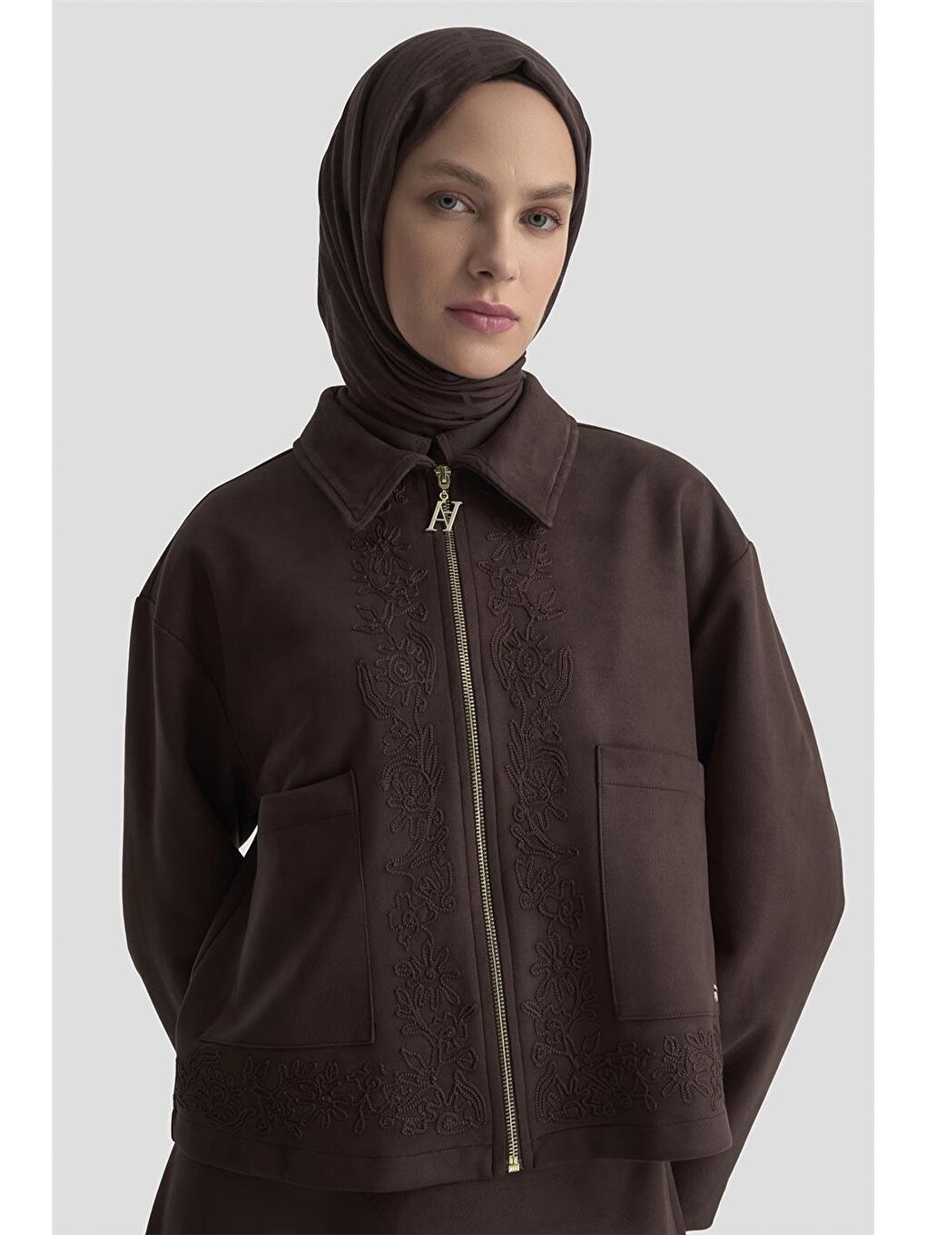 Nakışlı Süet Takım 25Kd1505 Kahverengi-1