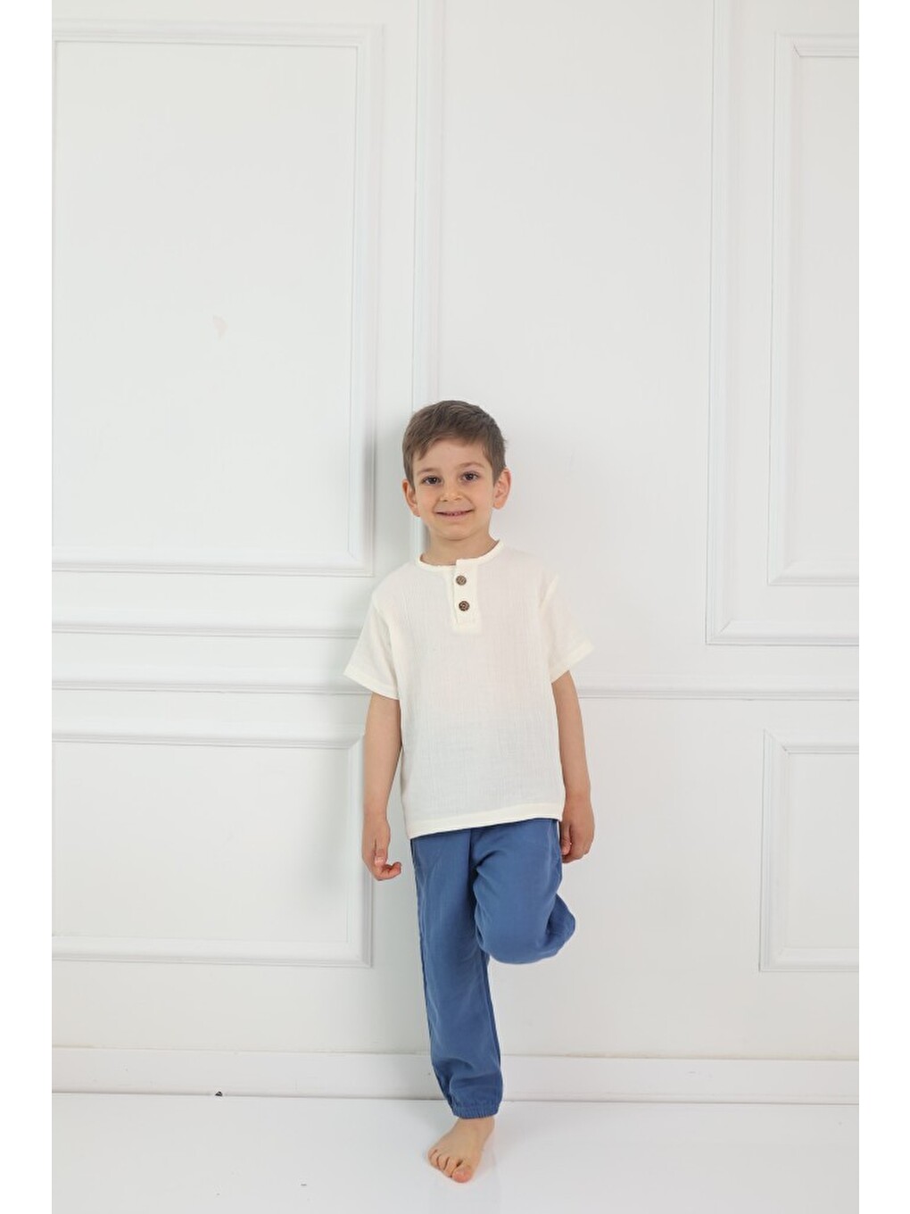 Mavi Çocuk Müslin Şalvar Pantolon-1