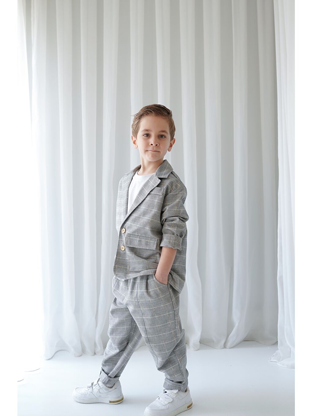 Gri Ekose Rahat Ceket + Gri Ekose Carrot Pantolon