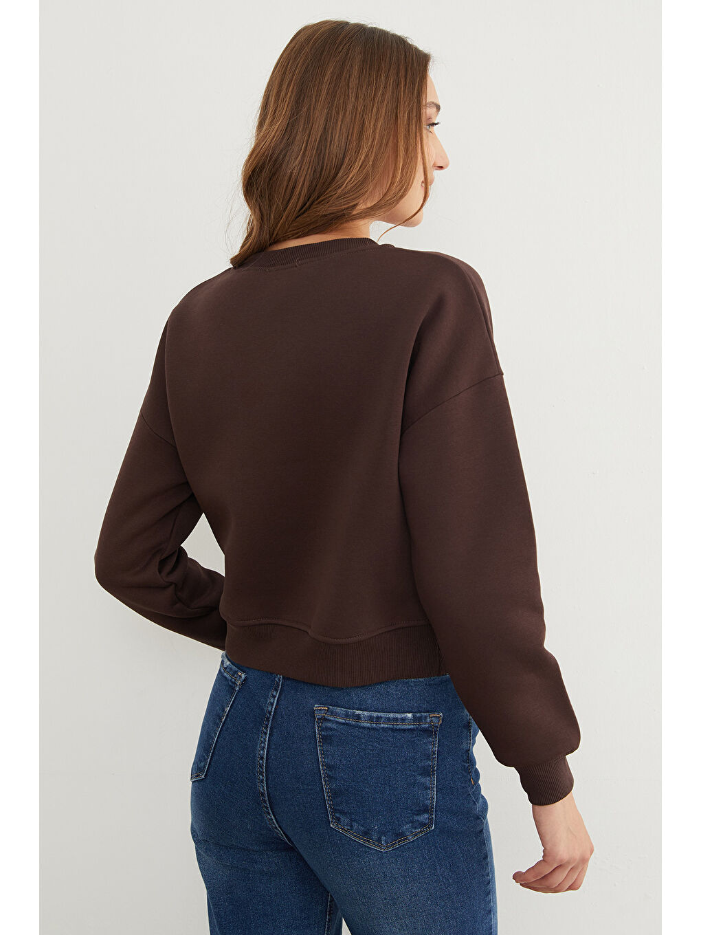 Kahverengi 3 İplik Metal Kelebek Aksesuarlı Sweatshirt-4