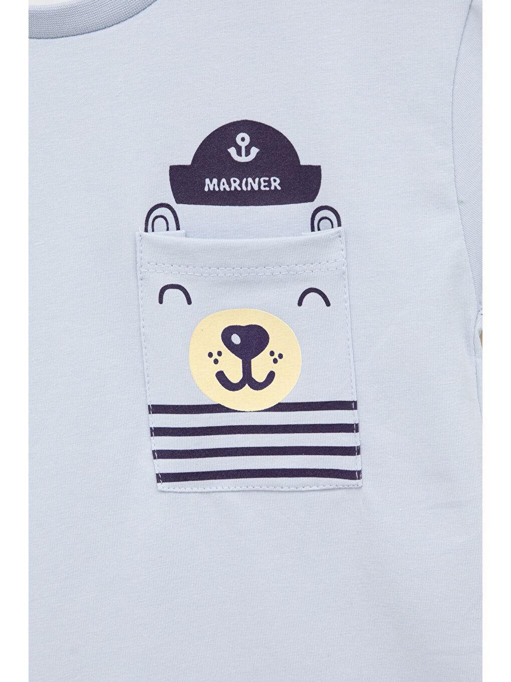 Mavi Ayıcık Baskılı Cepli Erkek Bebek Tişört 20934-1
