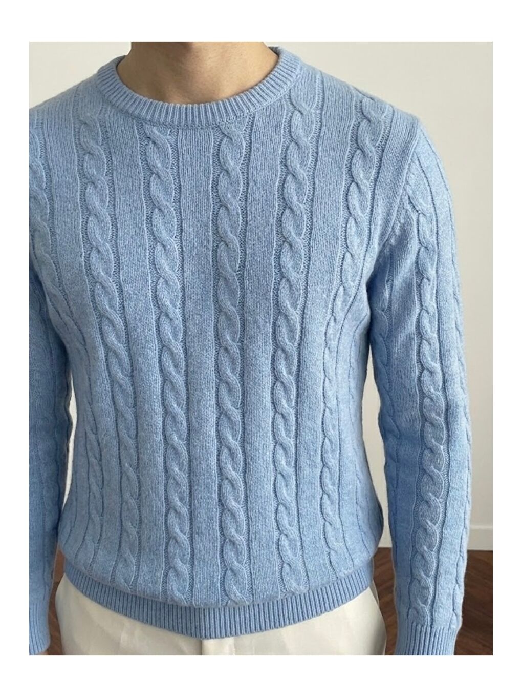 Mavi Erkek Bisiklet Yaka Slim Fit Saç Örgülü Triko Kazak-1