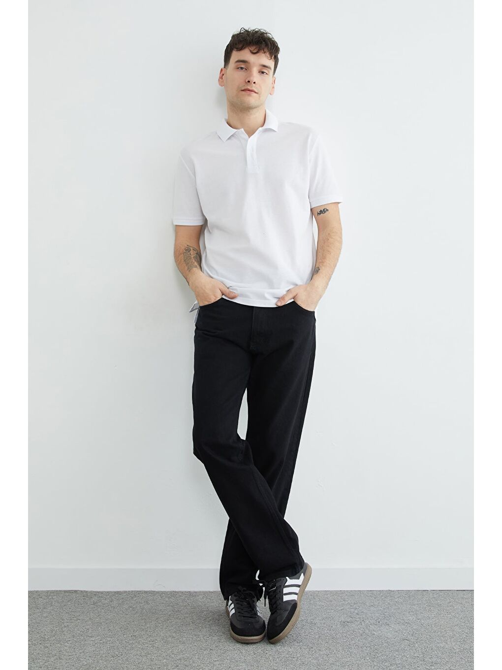 Beyaz Basic Polo Yaka Pike Tişört-4