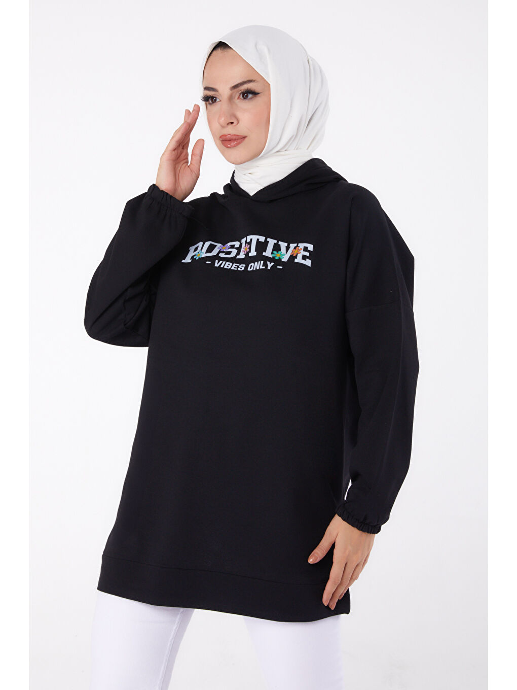 Baskılı Sweatshirt Siyah - 13333-1