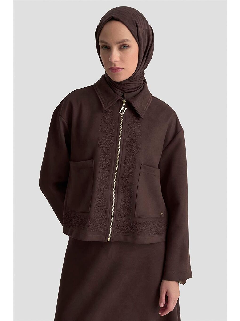 Nakışlı Süet Takım 25Kd1505 Kahverengi-3