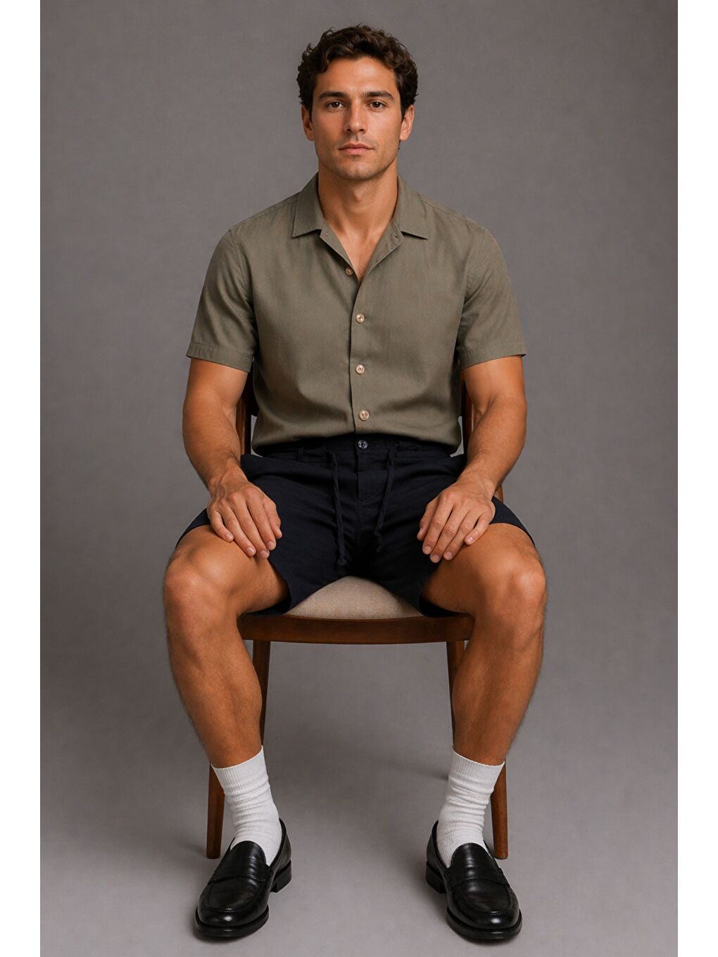 Siyah Erkek %100 Pamuk Linen Şort Rahat Kesim Yazlık Şort-1